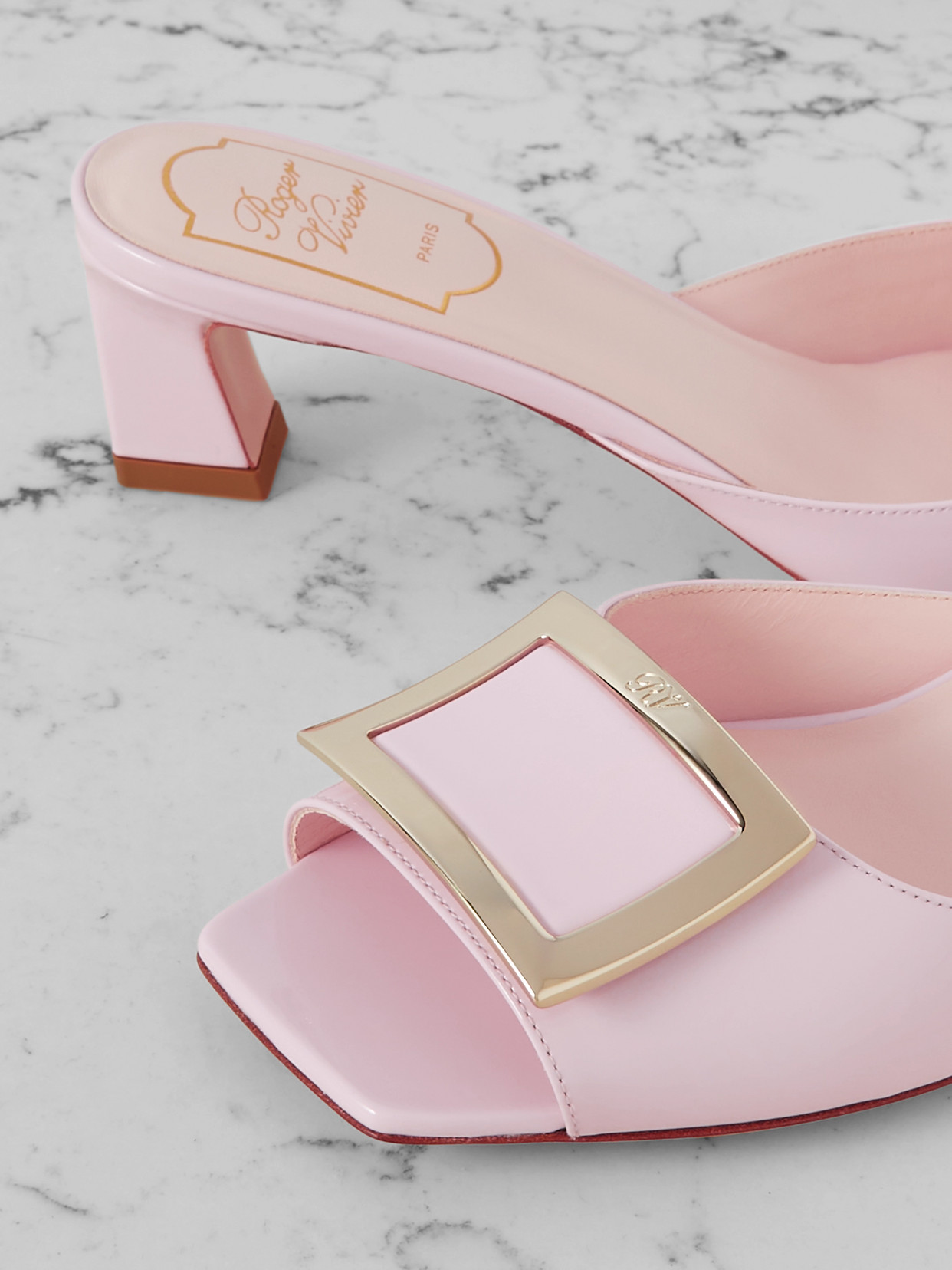 ROGER VIVIER TROMPETTE 45 EMBELLISHED PATENT-LEATHER MULES
