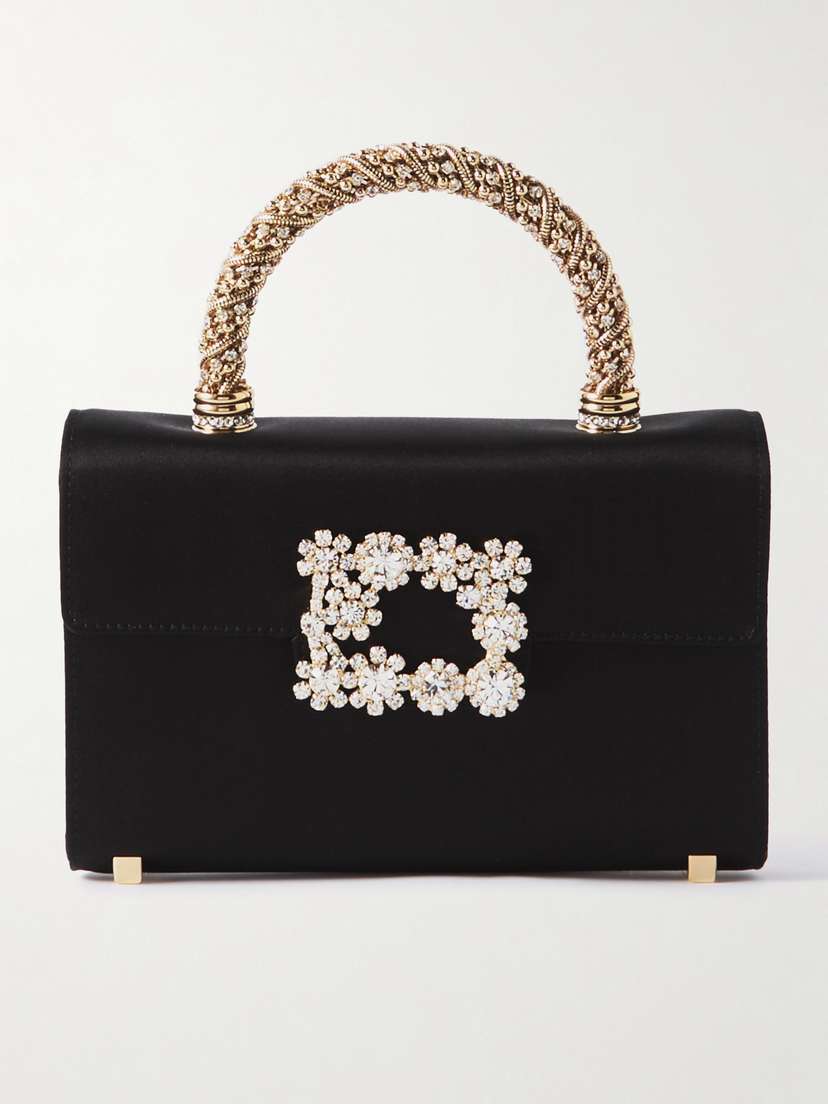 Roger Vivier Flower Crystal-embellished Satin Clutch