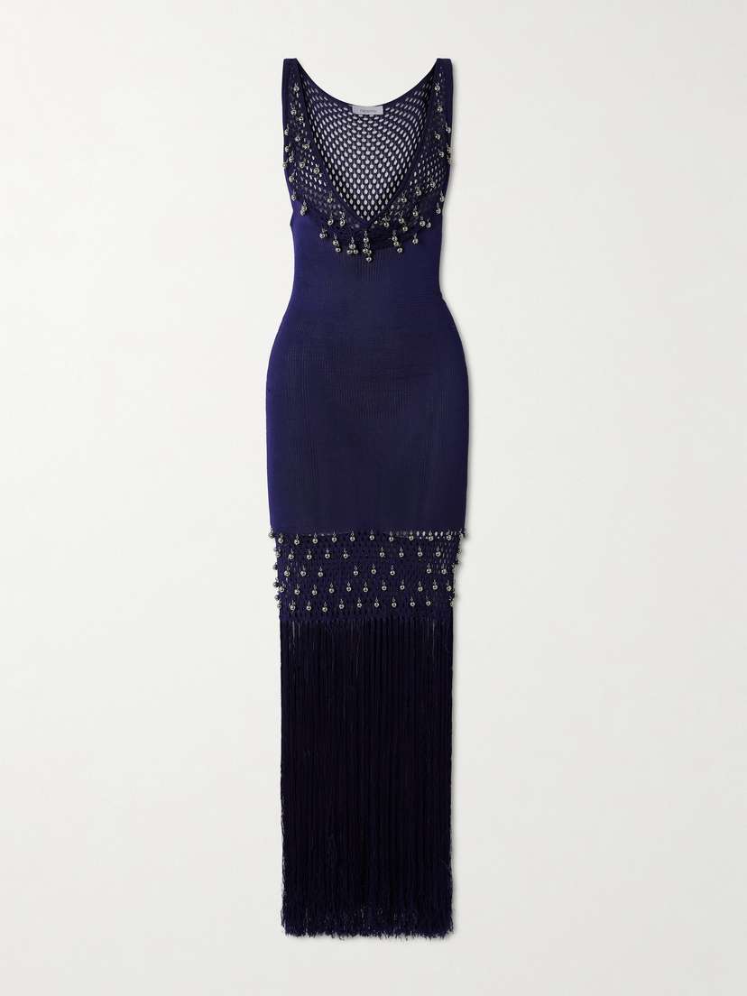 Rabanne Fringed Embellished Crocheted Cotton Maxi Dress