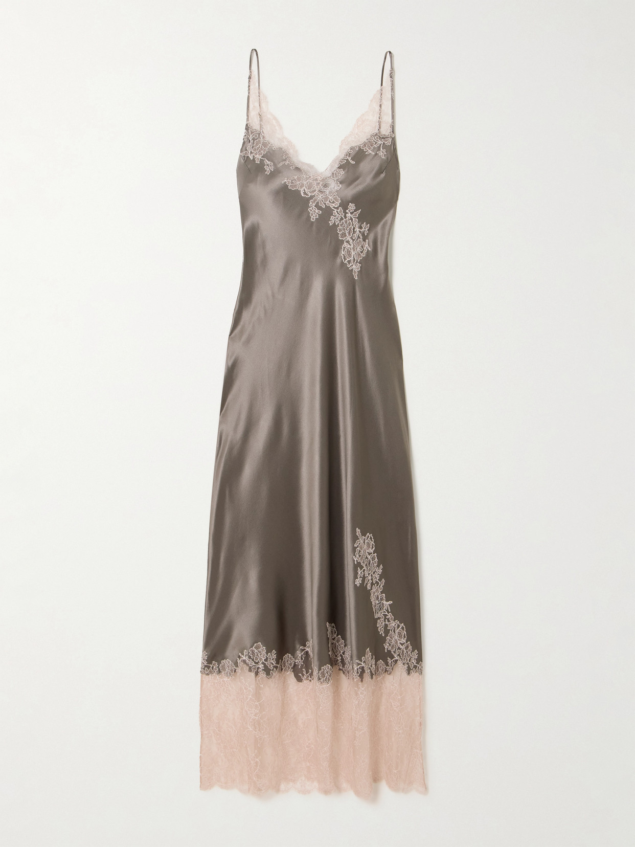 Carine Gilson - Lace-trimmed Silk-satin Nightgown - Gray