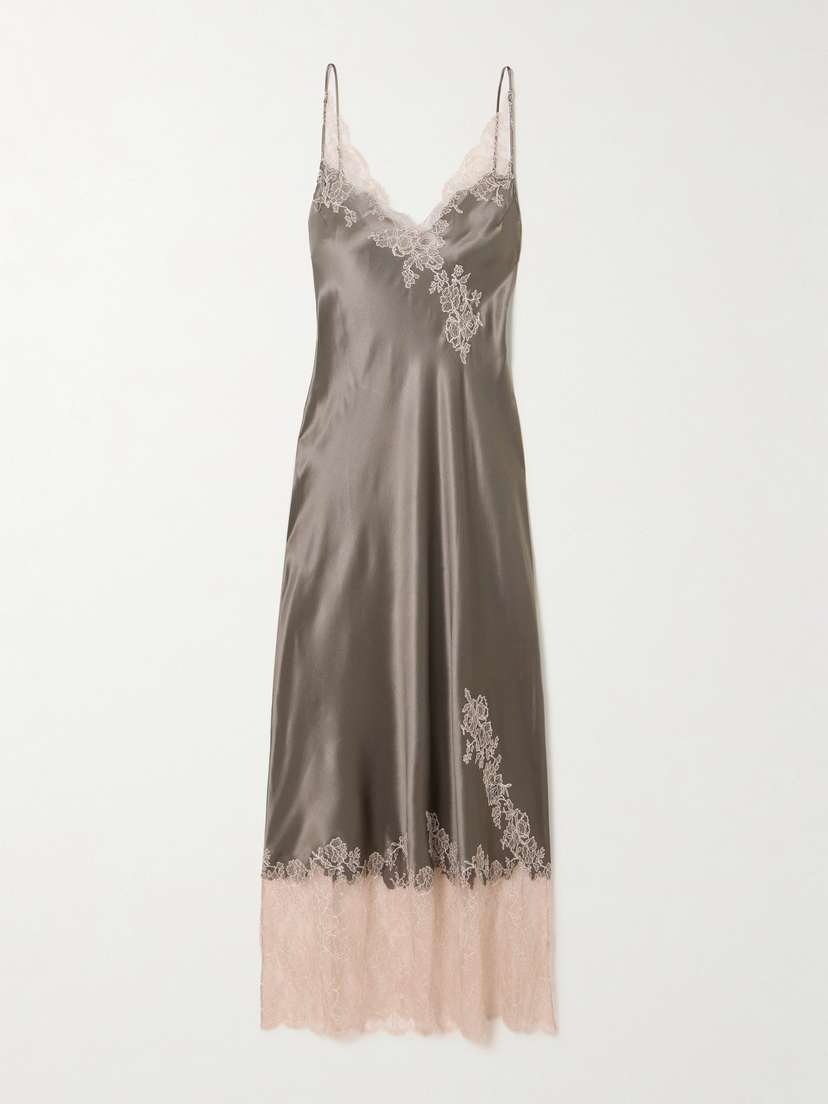 Carine Gilson Lace-trimmed Silk-satin Nightgown
