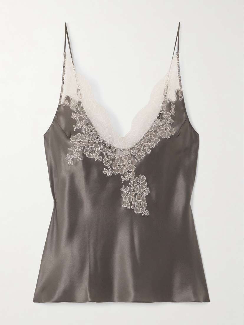 Carine Gilson Lace-trimmed Silk-satin Camisole