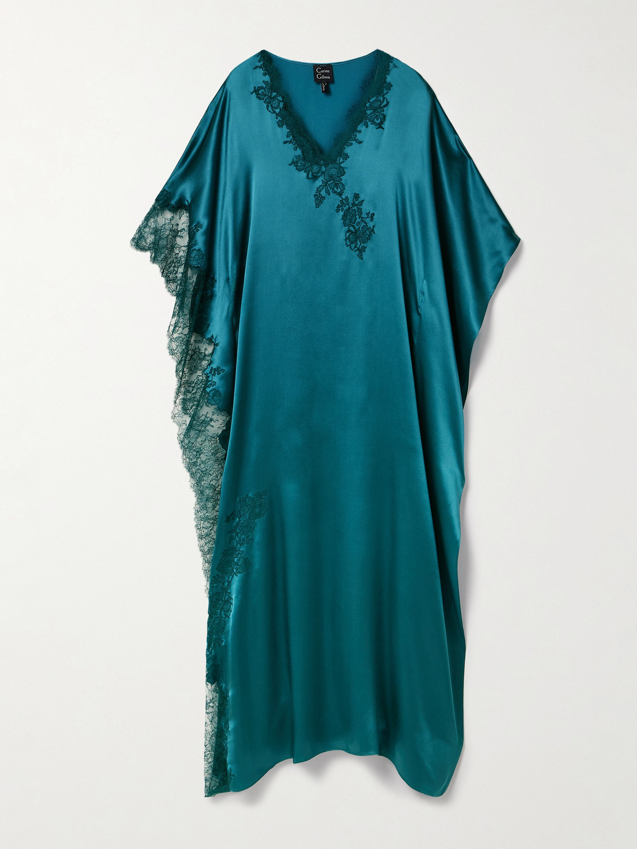 Carine Gilson - Chantilly Lace-trimmed Silk-satin Kaftan - Blue