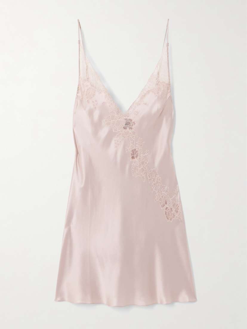 Carine Gilson Lace-trimmed Silk-satin Chemise - x large