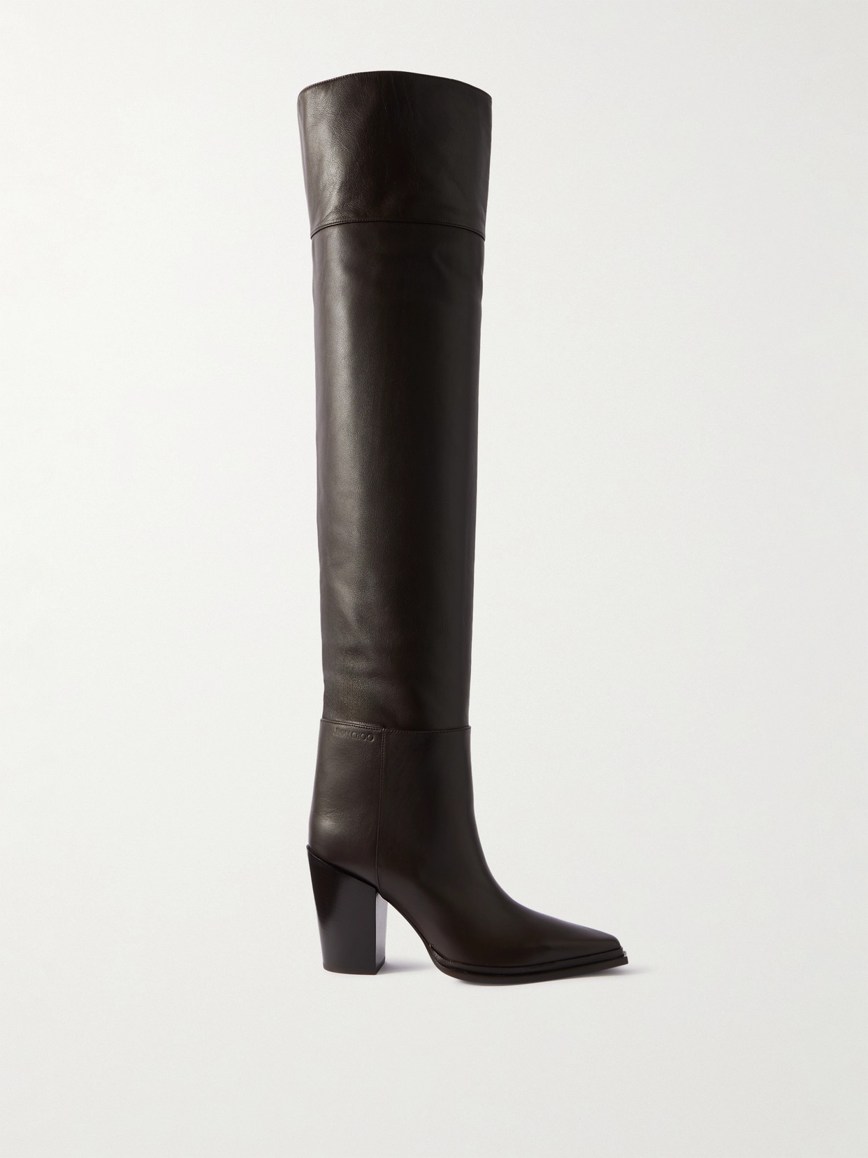 Jimmy Choo Cece 80 Leather Point-toe Over-the-knee Boots In Brown