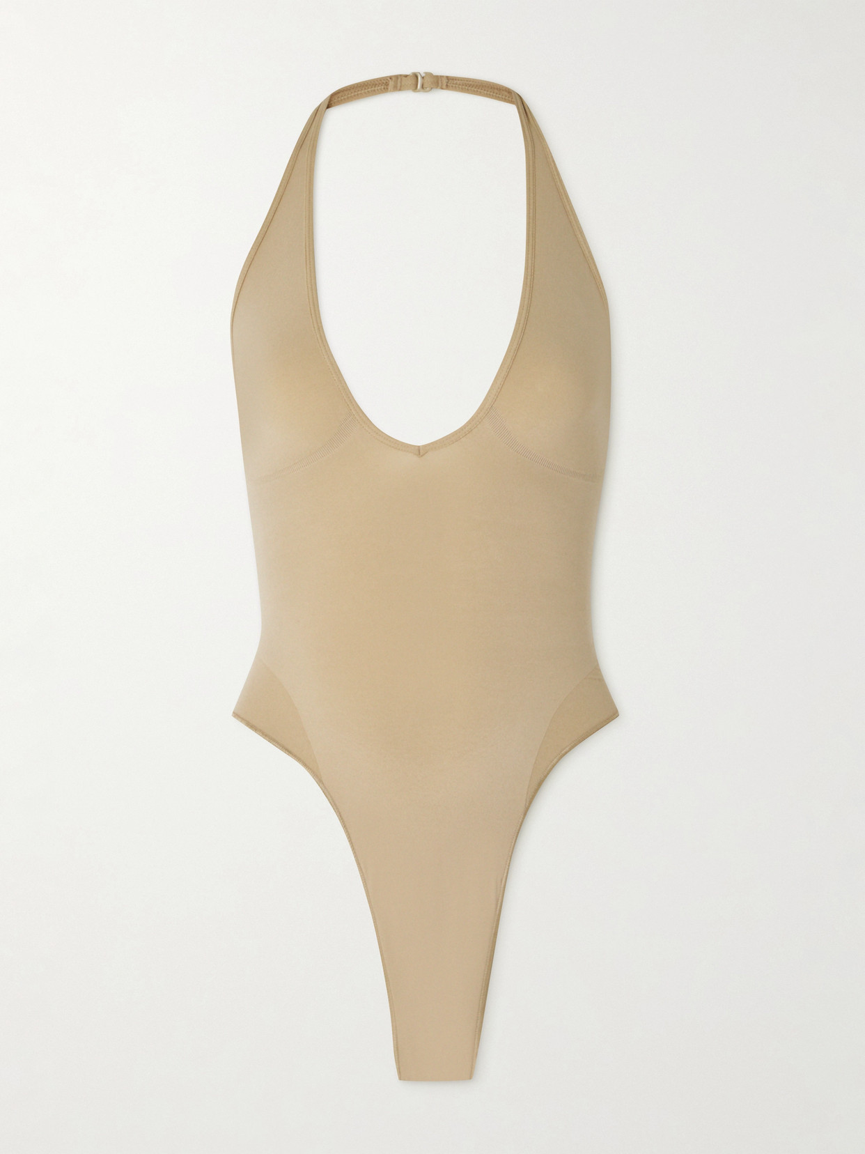 Shop Skims Seamless Sculpt Deep Plunge Thong Bodysuit In Neutrals