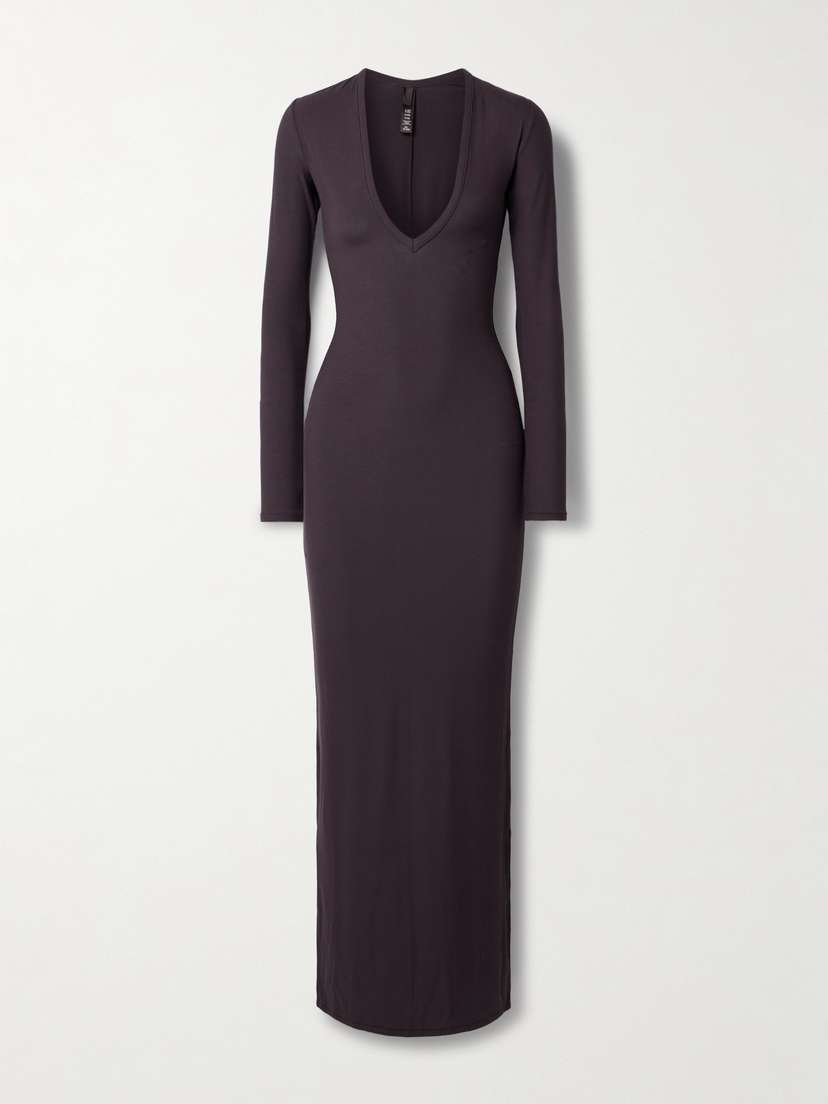 Skims Soft Lounge Long Deep Plunge Dress - Phoenix