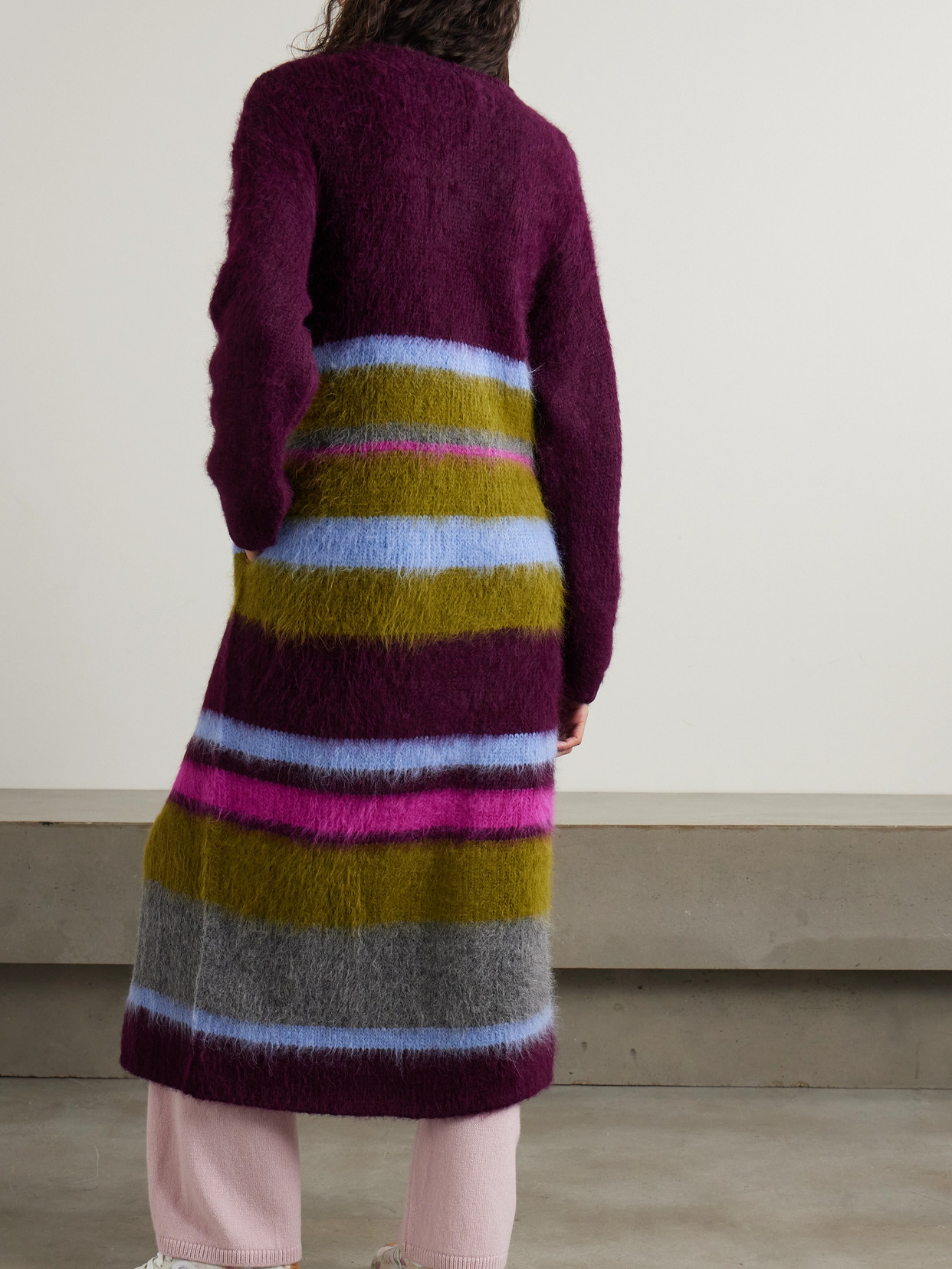 The Elder Statesman Thistle Striped Alpaca-blend Cardigan In Purple