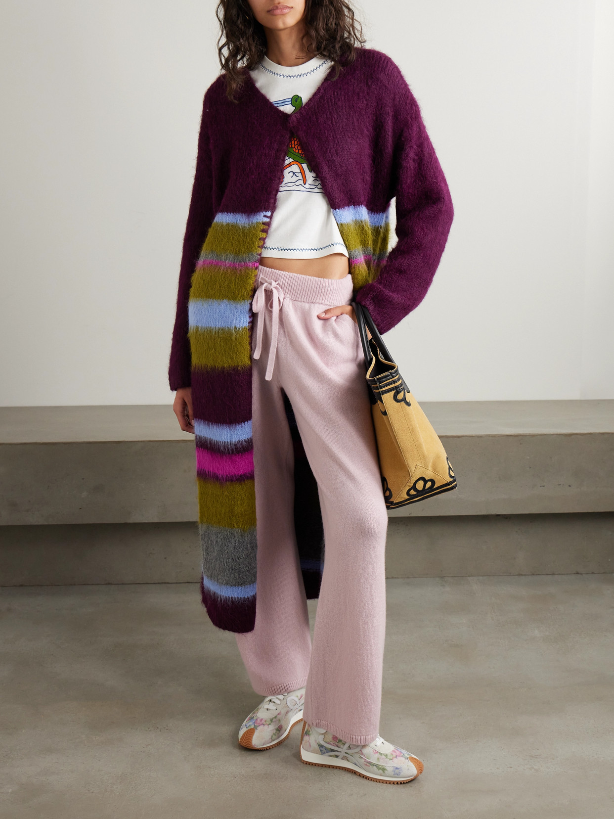 The Elder Statesman Thistle Striped Alpaca-blend Cardigan In Purple