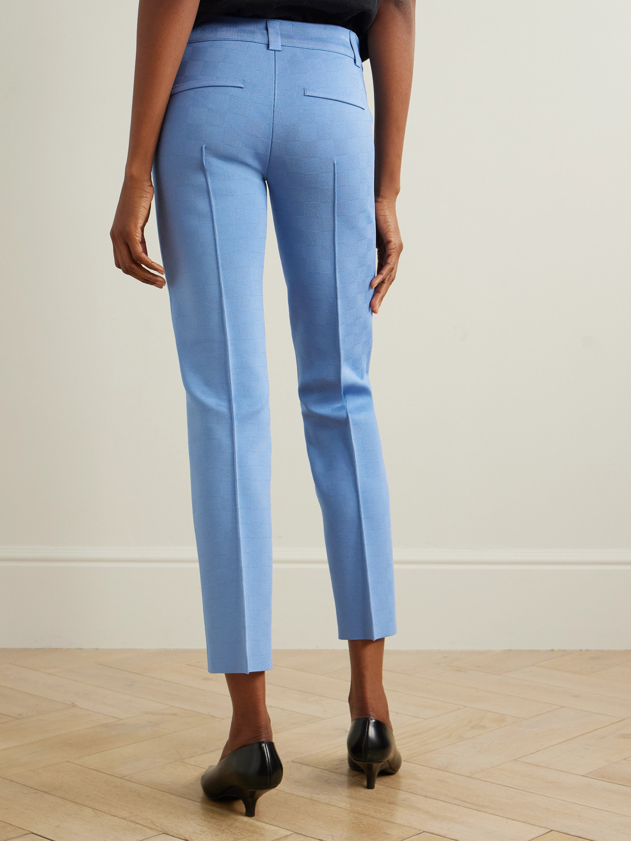 High Sport Nsfw Jules Checked Jacquard-knit Slim-leg Pants In Blue