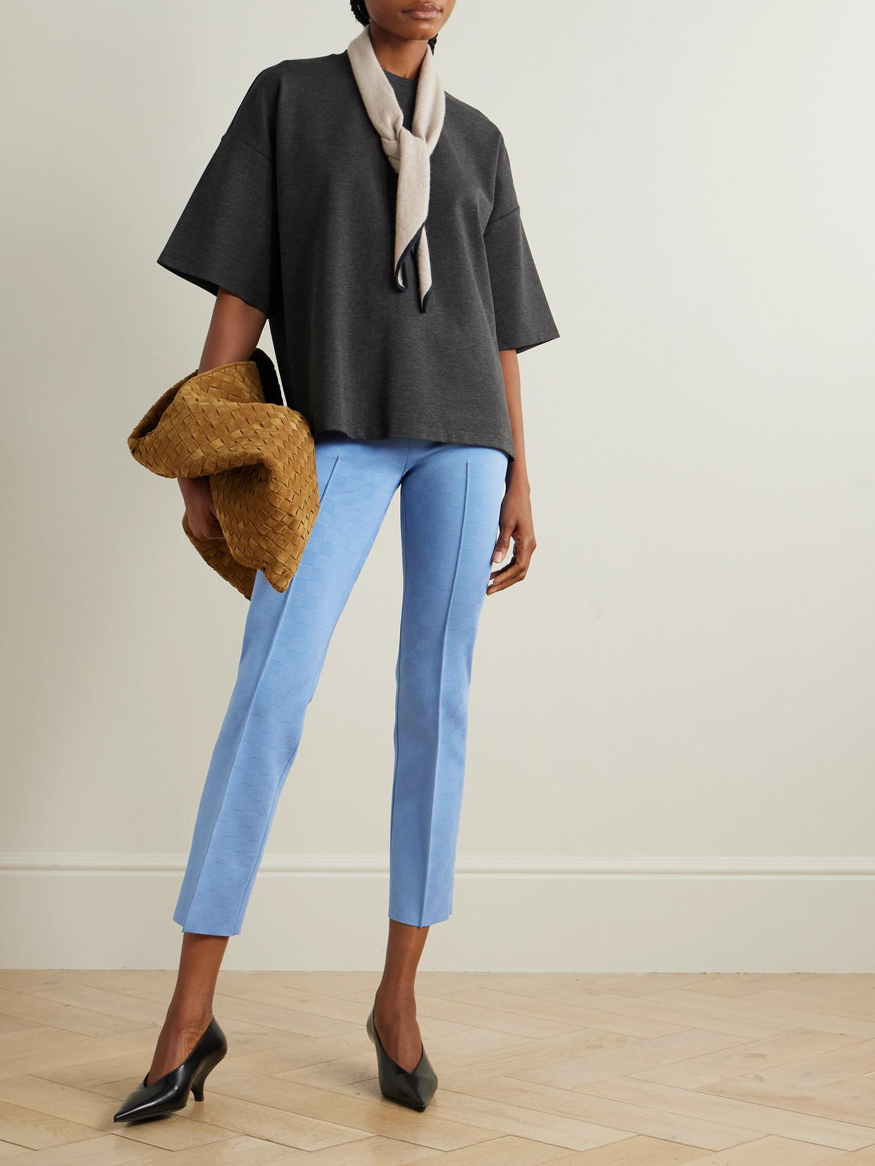 High Sport Nsfw Jules Checked Jacquard-knit Slim-leg Pants In Blue