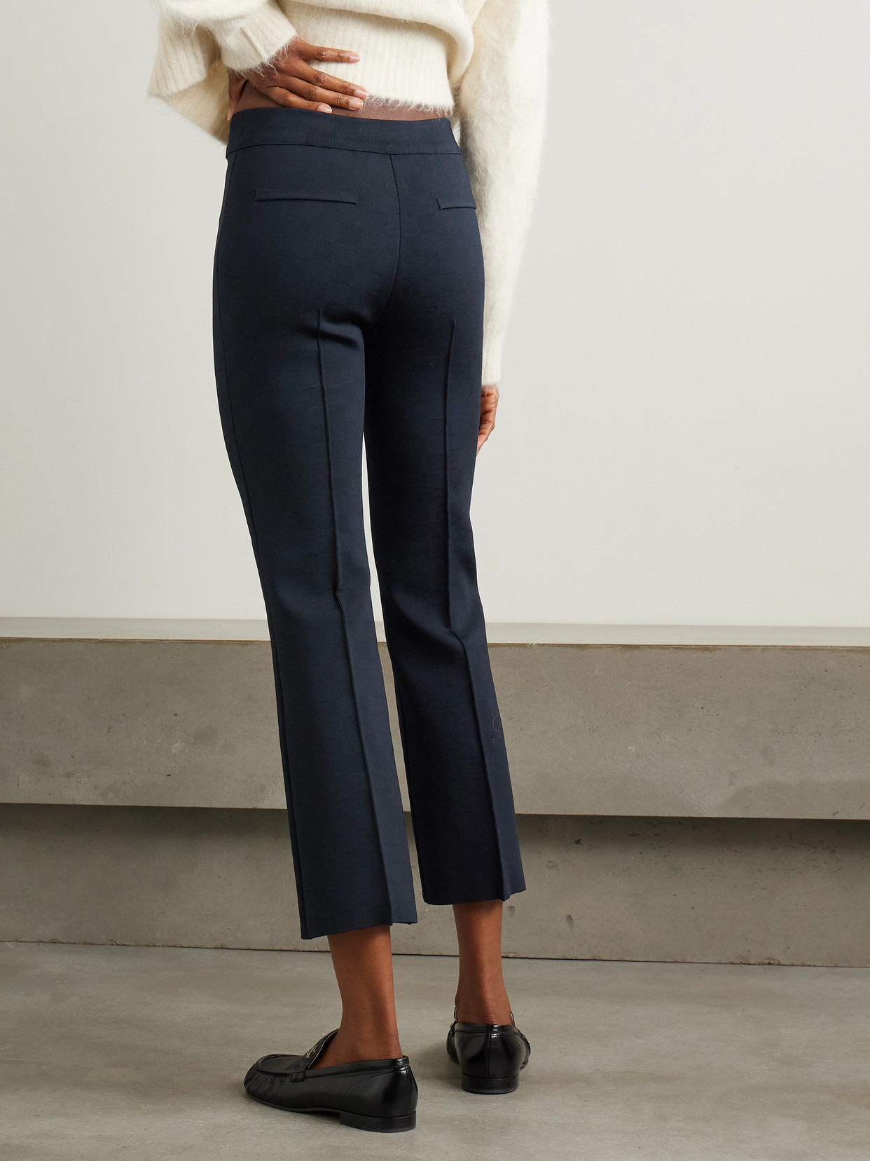 High Sport Nsfw Checked Jacquard-knit Flared Pants In Blue