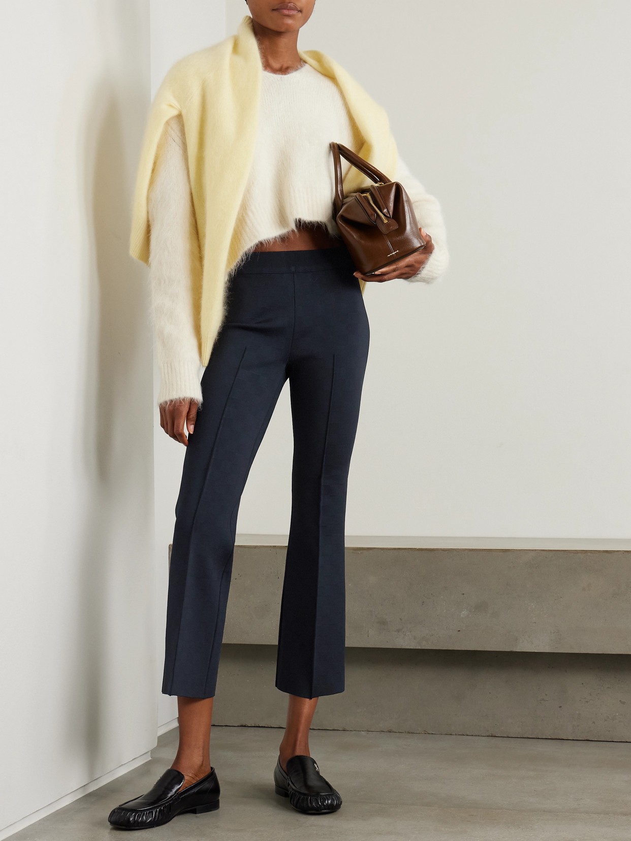 High Sport Nsfw Checked Jacquard-knit Flared Pants In Blue