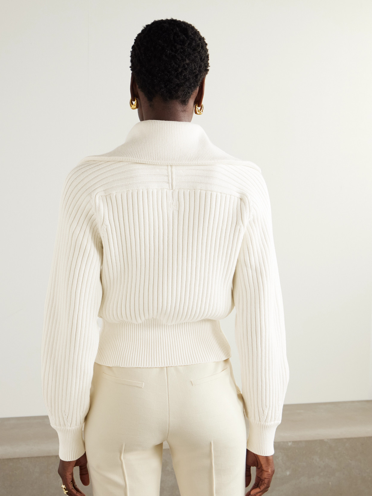 High Sport Chester Ribbed-knit Cotton-blend Sweater In Ivory