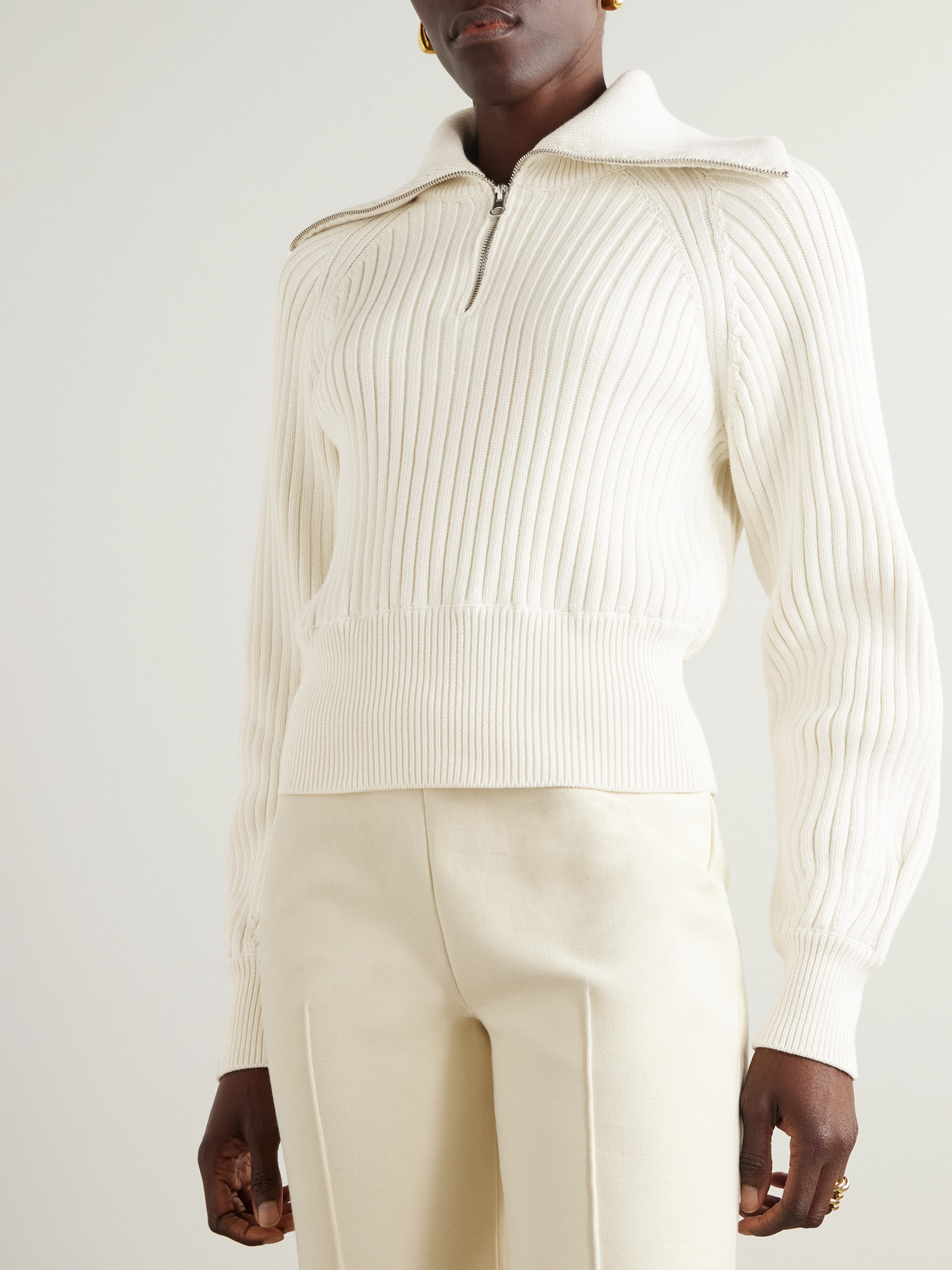 High Sport Chester Ribbed-knit Cotton-blend Sweater In Ivory
