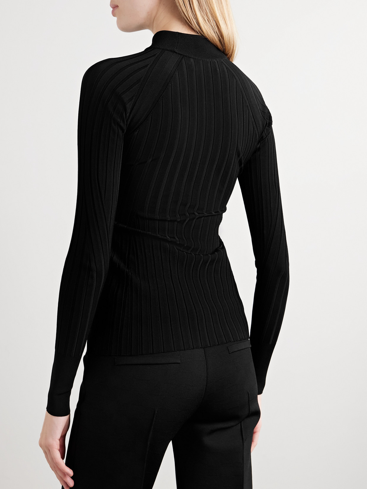 High Sport Pj Ribbed-knit Top In Black