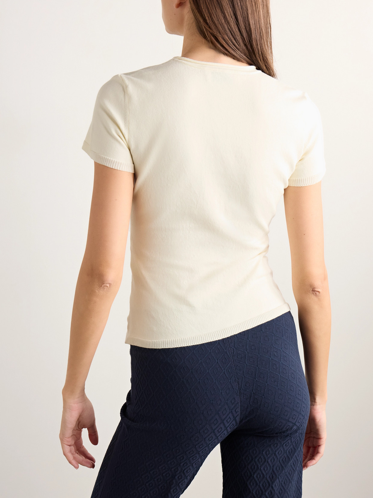High Sport Nat Cotton-blend Jacquard-knit Top In Cream