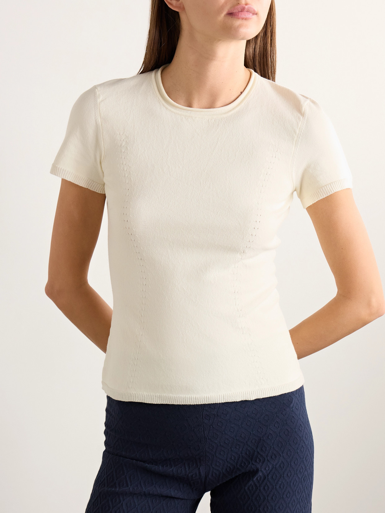 High Sport Nat Cotton-blend Jacquard-knit Top In Cream