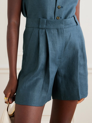 Blazé Milano Clarity pleated herringbone linen shorts