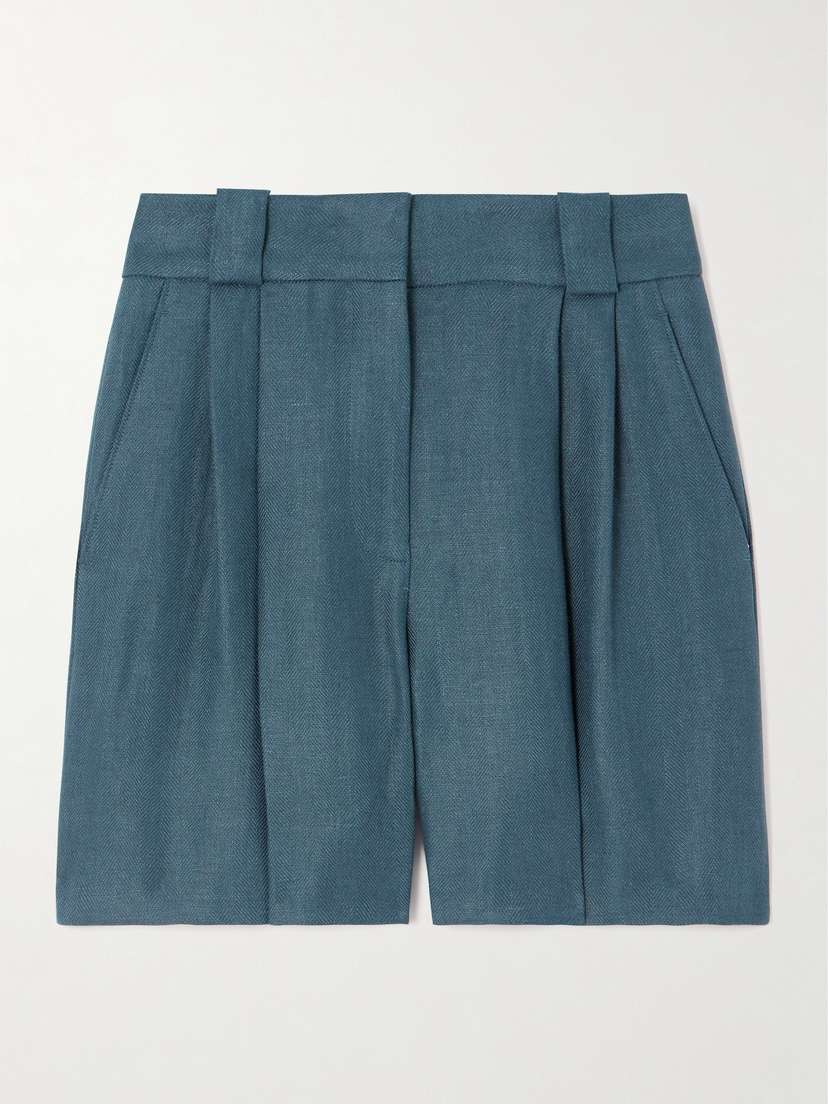 Blazé Milano Clarity Pleated Herringbone Linen Shorts