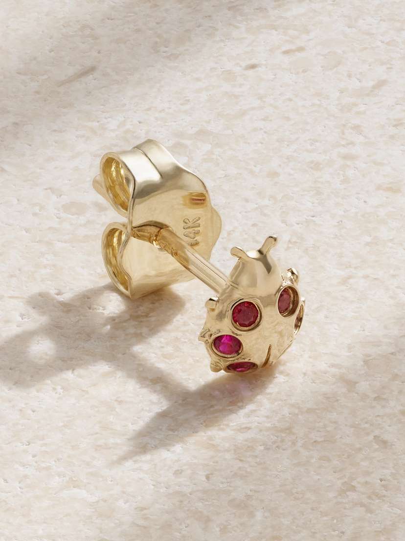 Sydney Evan Tiny Ladybug 14-karat Gold Ruby Single Earring
