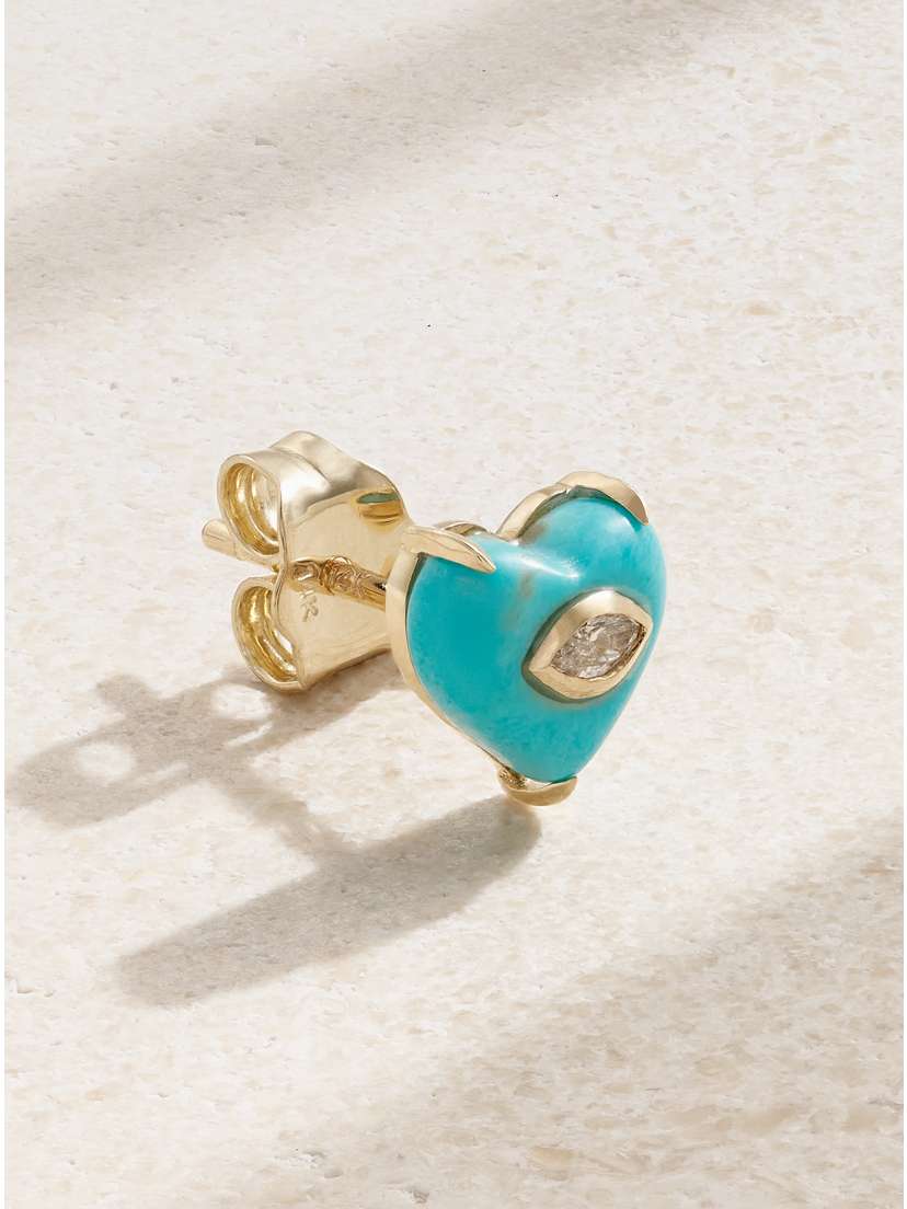 Sydney Evan 14-karat Gold, Turquoise And Diamond Single Earring