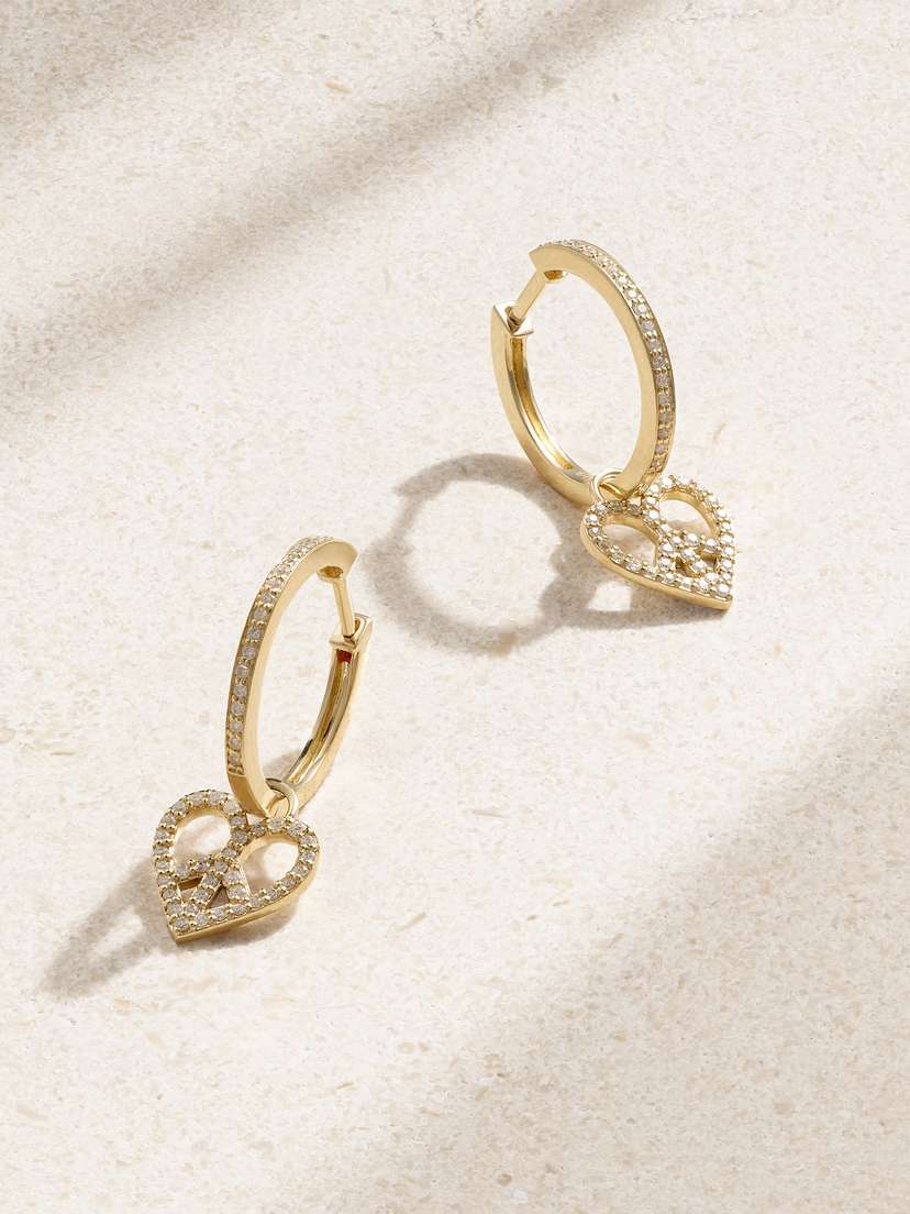 Sydney Evan Peace Love 14-karat Gold Diamond Hoop Earrings