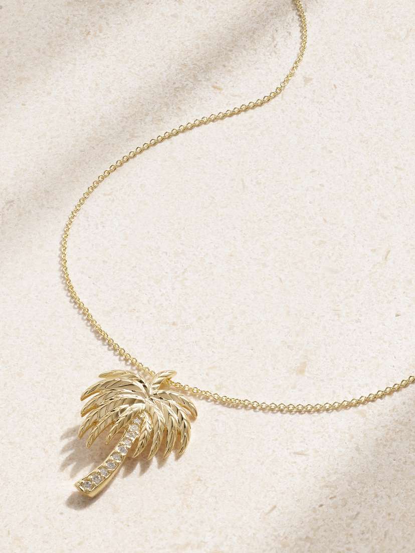 Sydney Evan Palm Tree 14-karat Gold Diamond Necklace