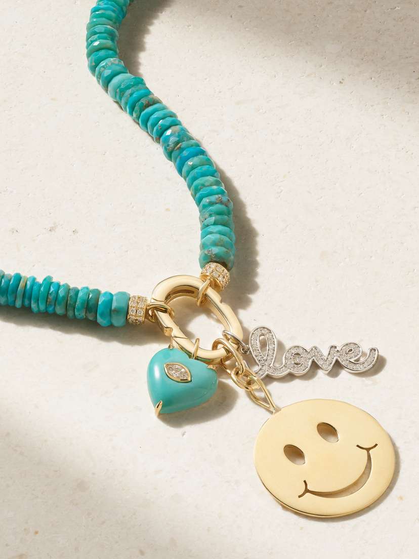 Sydney Evan Cali Love 14-karat Yellow And White Gold, Turquoise And Diamond Necklace