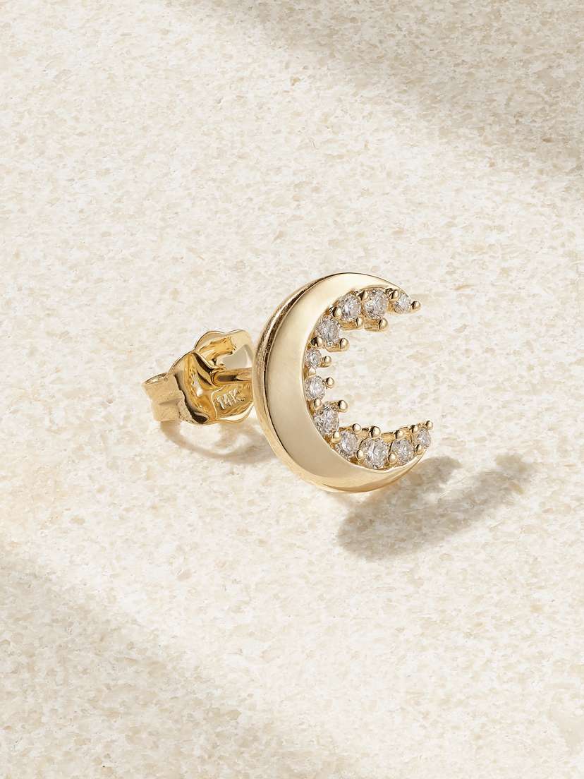 Sydney Evan Crescent Moon 14-karat Gold Diamond Single Earring