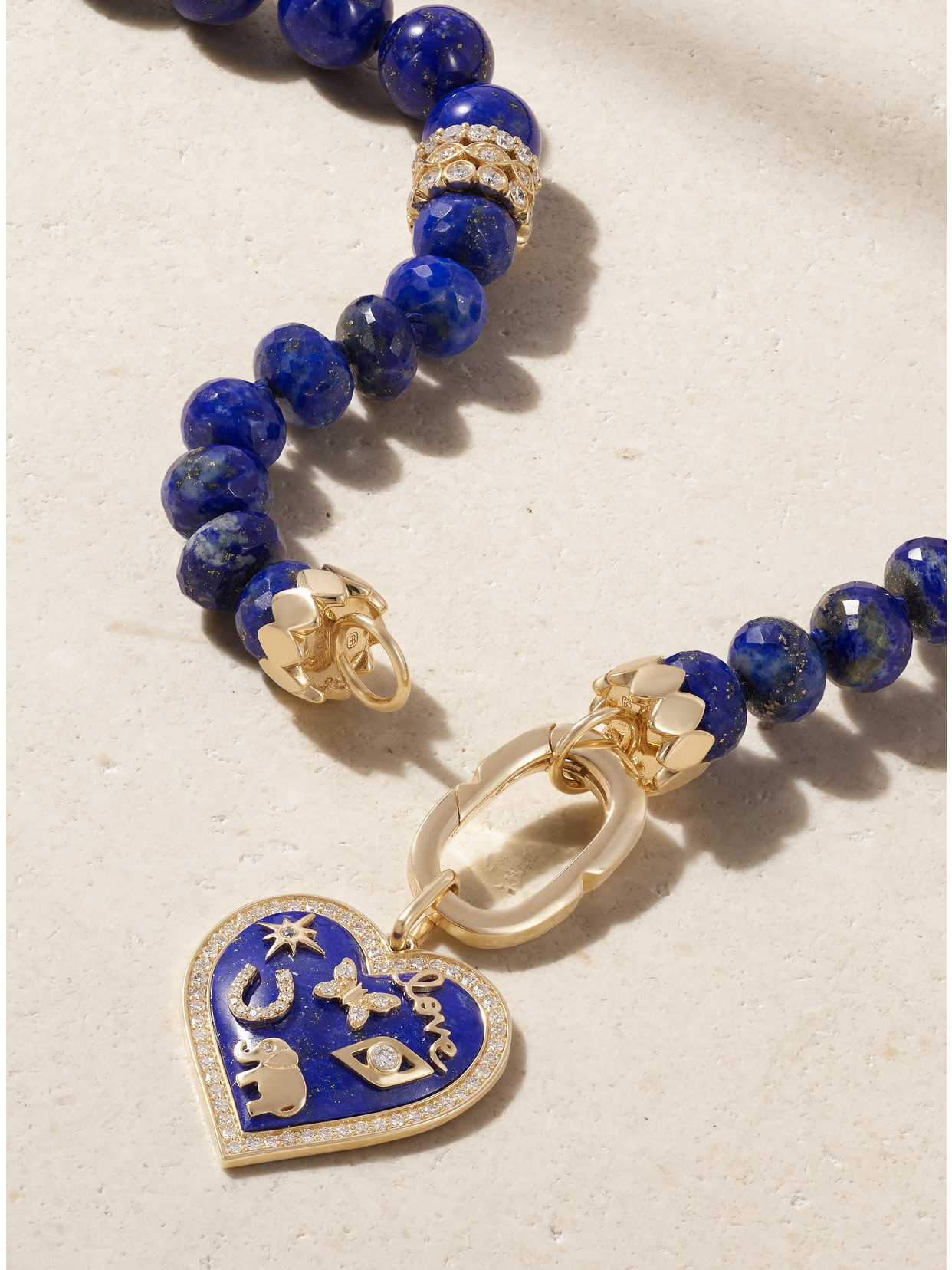 Sydney Evan Icon Heart 14-karat Gold, Lapis Lazuli And Diamond Necklace In Blue