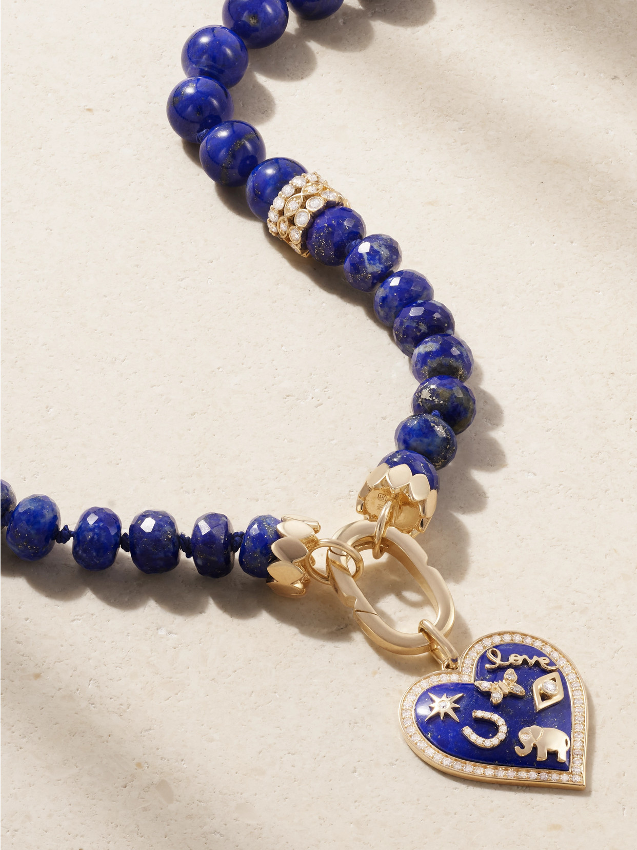 Sydney Evan Icon Heart 14-karat Gold, Lapis Lazuli And Diamond Necklace In Blue