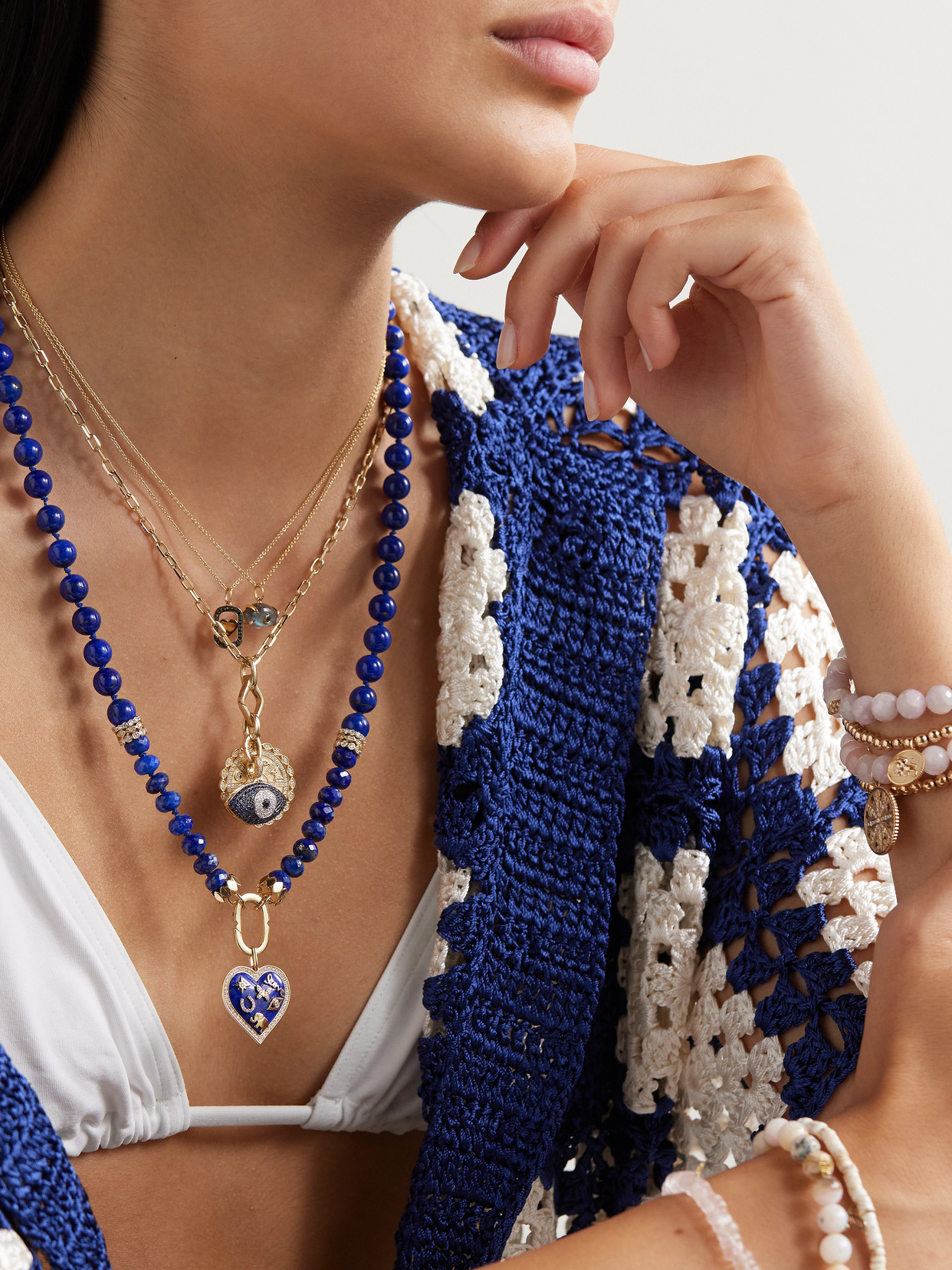 Sydney Evan Icon Heart 14-karat Gold, Lapis Lazuli And Diamond Necklace In Blue