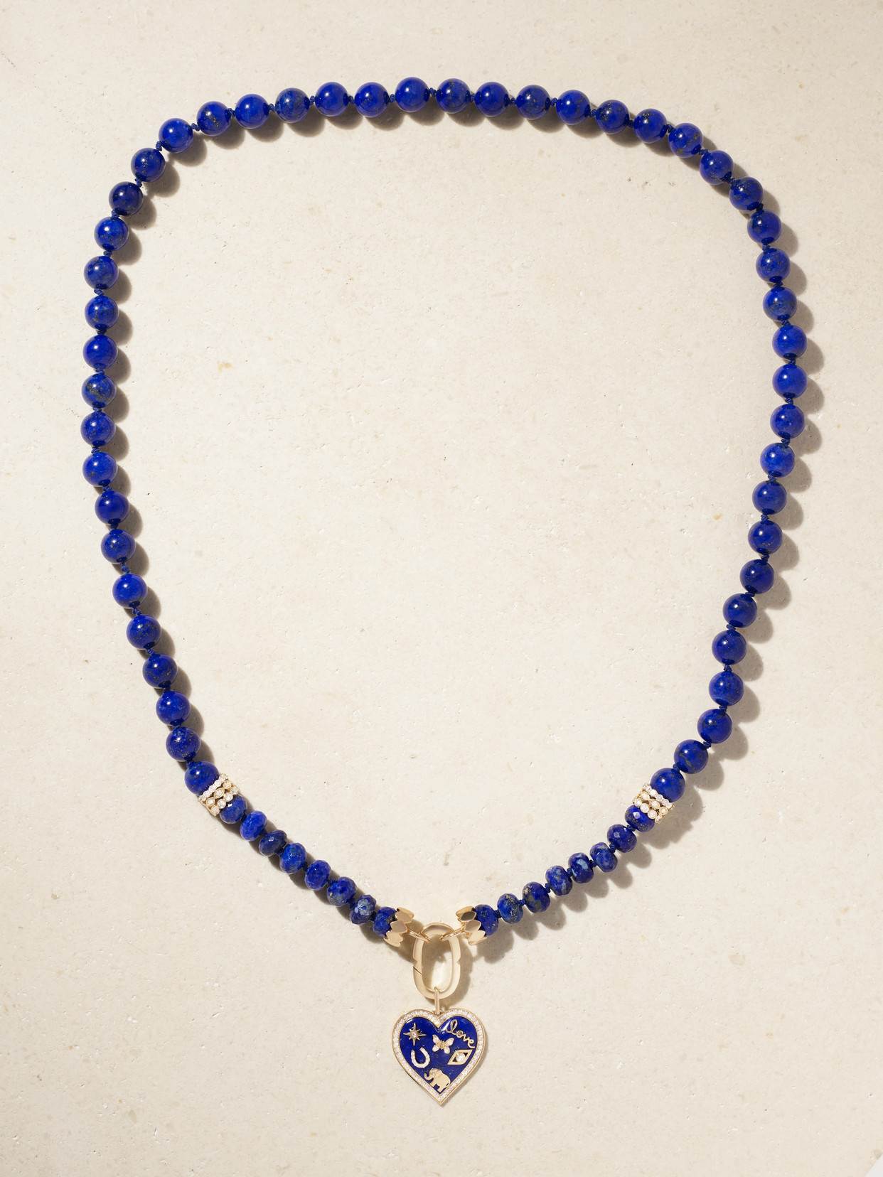 Sydney Evan Icon Heart 14-karat Gold, Lapis Lazuli And Diamond Necklace In Blue