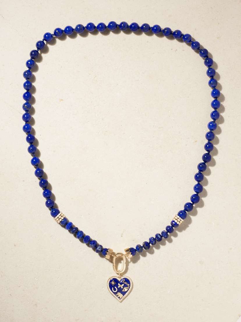 Sydney Evan Icon Heart 14-karat Gold, Lapis Lazuli And Diamond Necklace