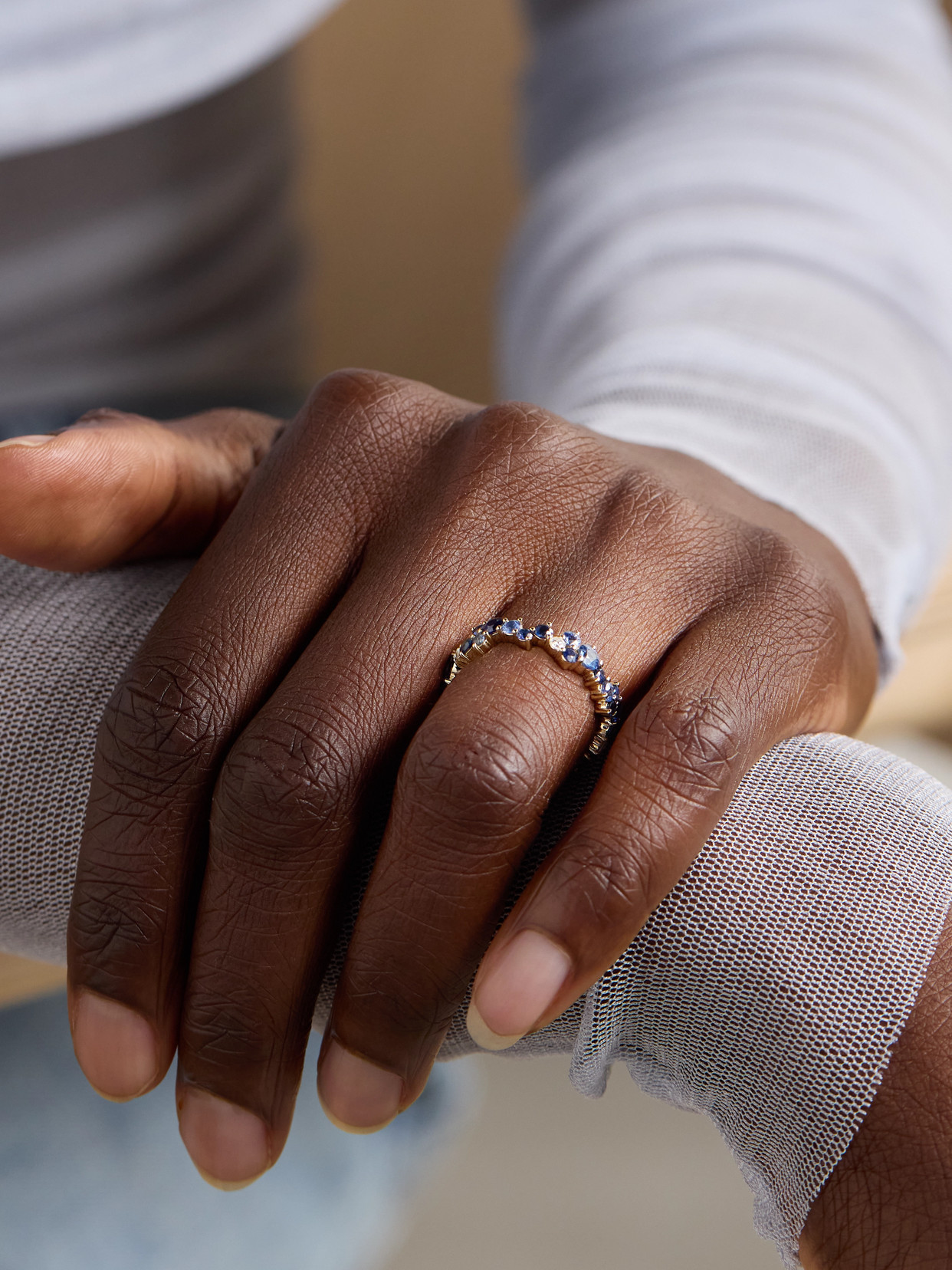 Sydney Evan 14-karat Gold Sapphire And Diamond Eternity Ring In Blue
