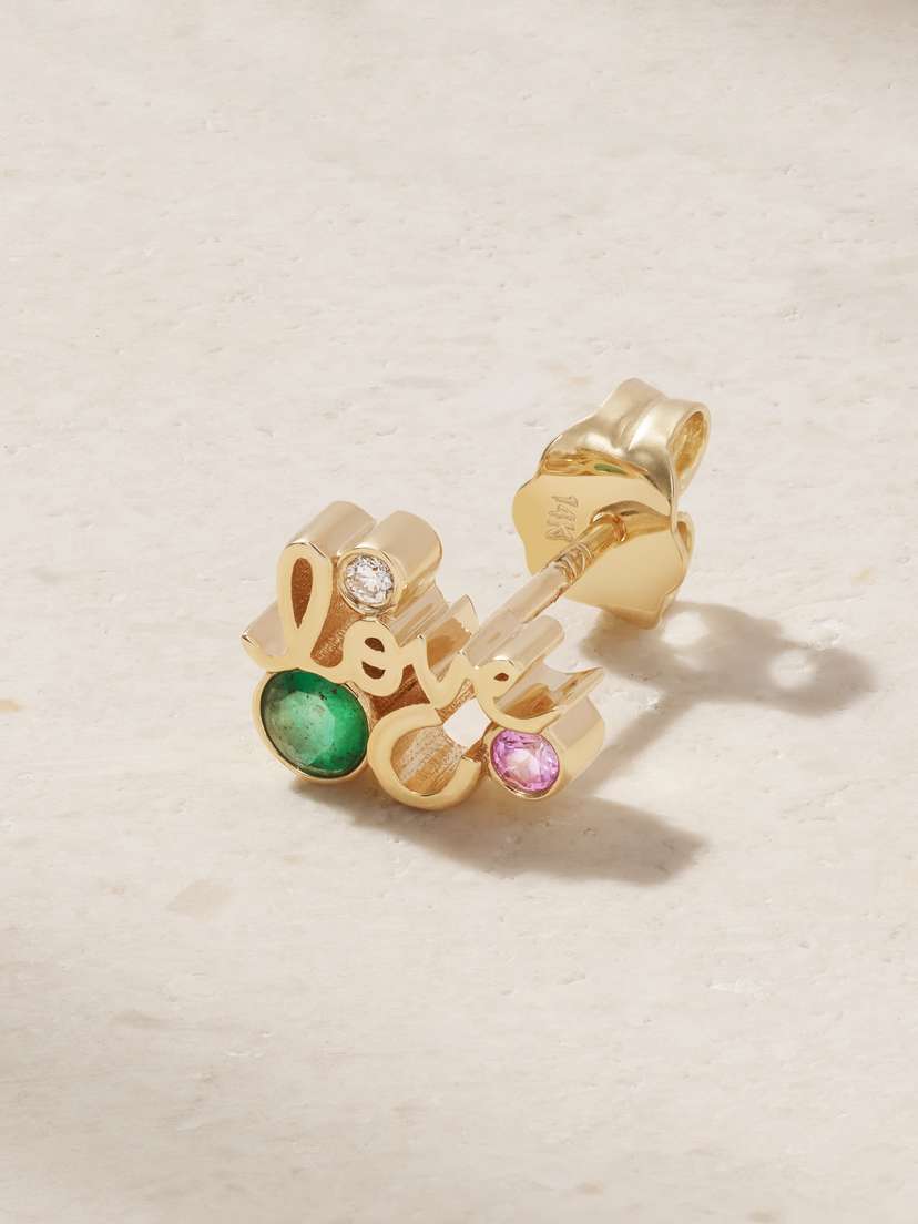 Sydney Evan Lucky Love 14-karat Gold Emerald, Sapphire And Diamond Single Earring