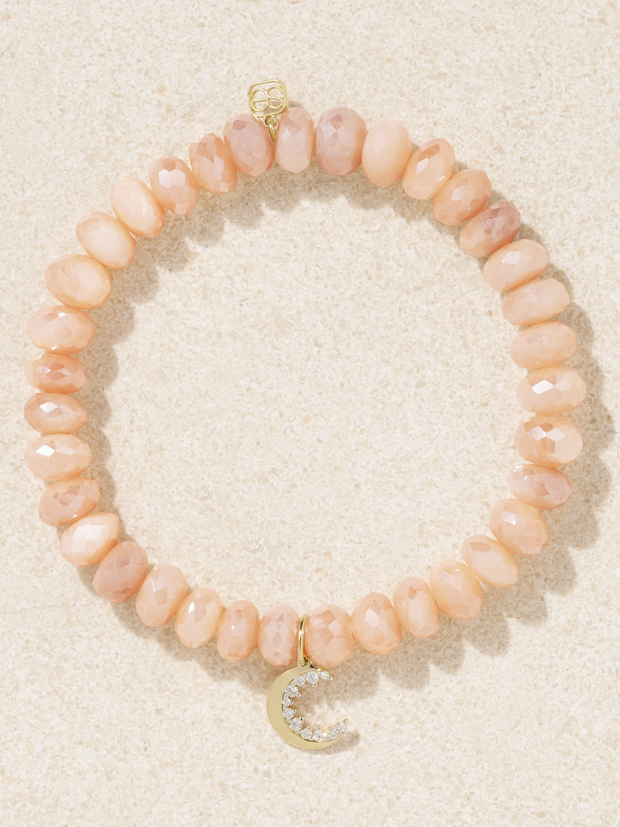 Sydney Evan Small Crescent Moon 14-karat Yellow And White Gold Moonstone And Diamond Bracelet In Pink