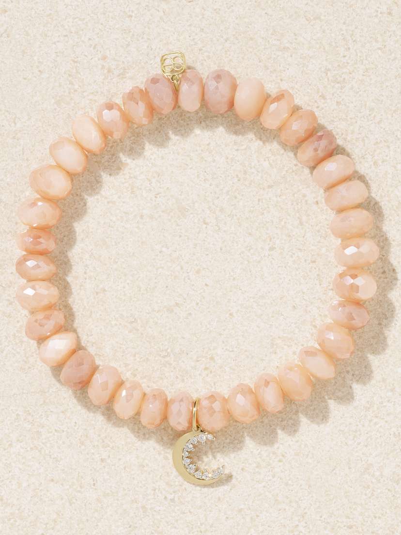 Sydney Evan Small Crescent Moon 14-karat Yellow And White Gold Moonstone And Diamond Bracelet