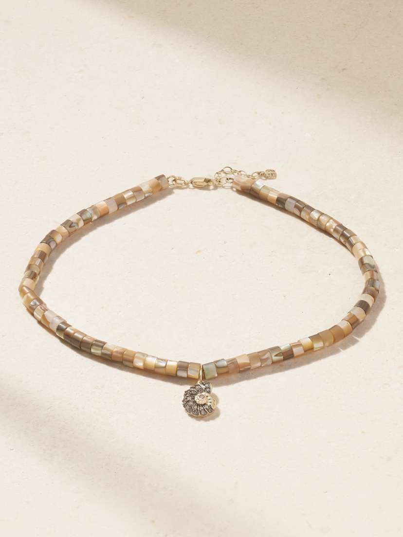 Sydney Evan Small Nautilus Shell 14-karat Gold, Diamond And Abalone Anklet