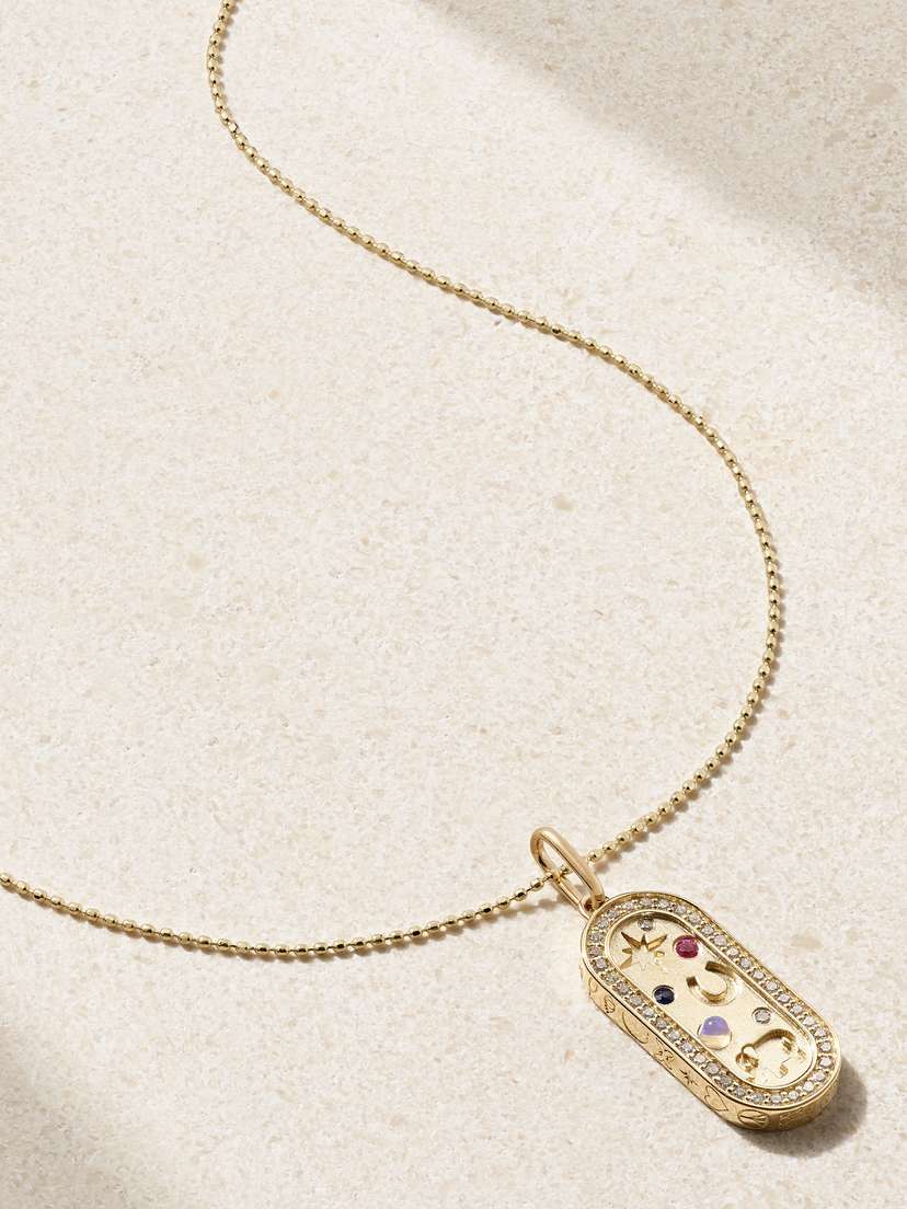 Sydney Evan Iconography 14-karat Gold Diamond, Opal And Sapphire Necklace
