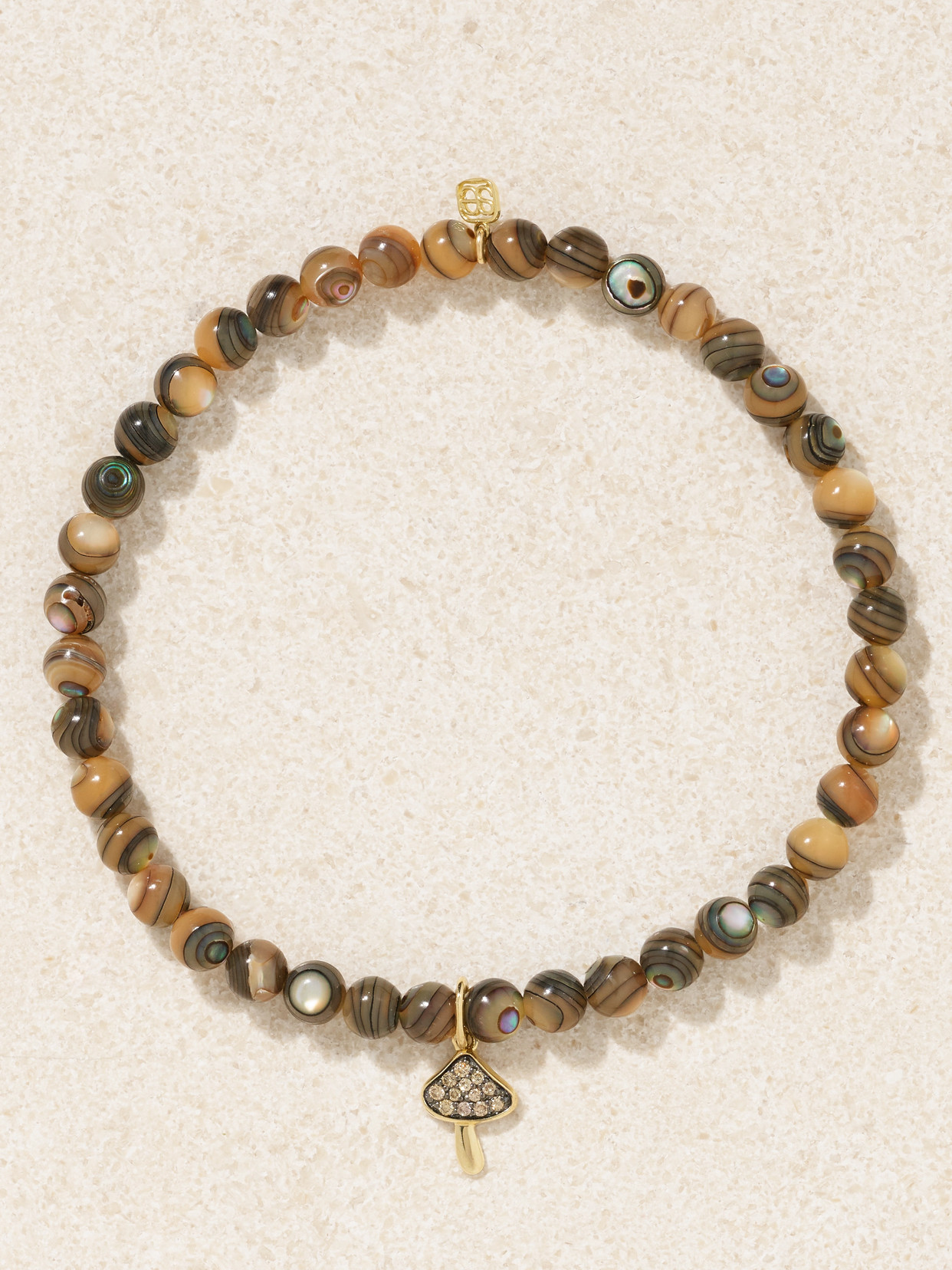 Sydney Evan - Small Mushroom 14-karat Gold, Abalone And Diamond Bracelet - Brown