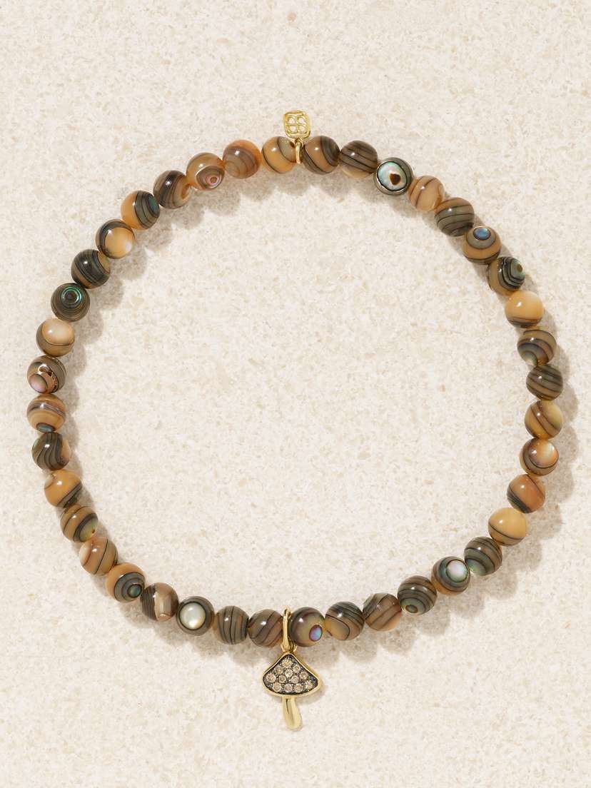 Sydney Evan Small Mushroom 14-karat Gold, Abalone And Diamond Bracelet