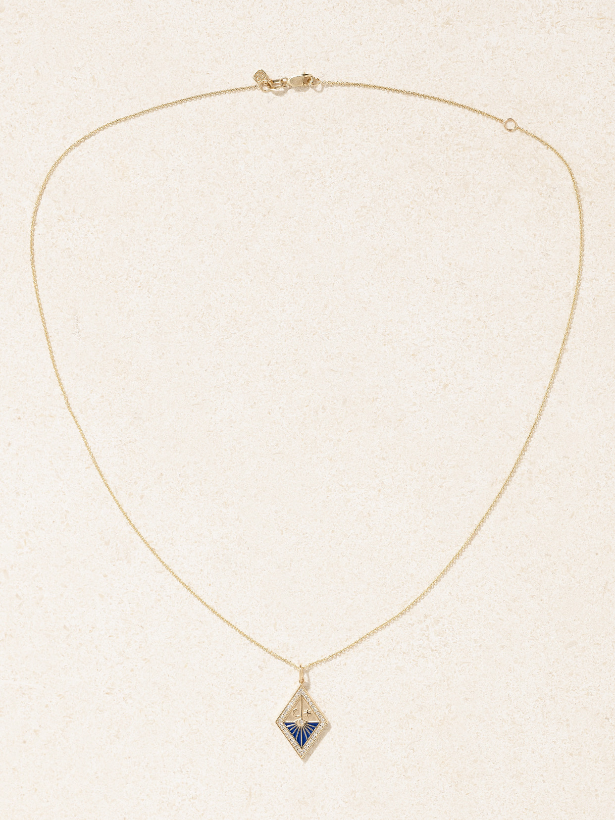 Sydney Evan Sundial 14-karat Gold, Enamel And Diamond Necklace In Blue