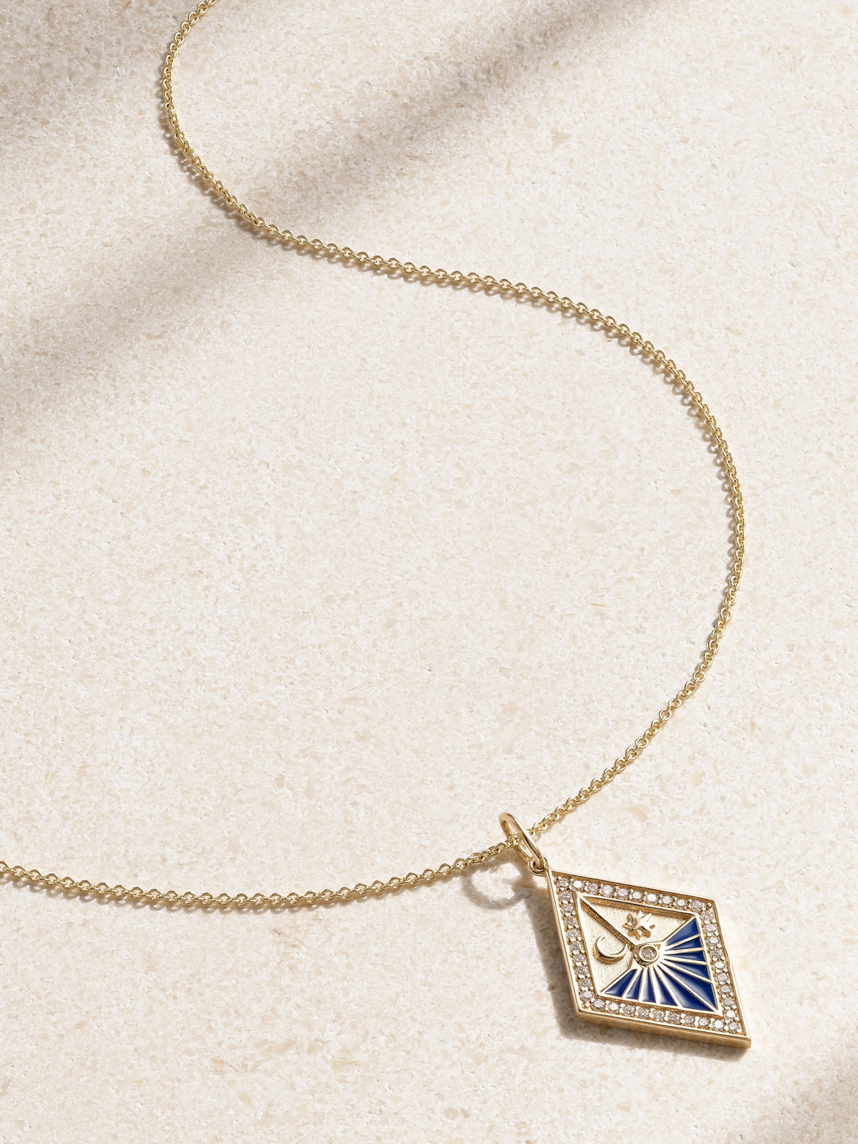 Sydney Evan Sundial 14-karat Gold, Enamel And Diamond Necklace In Blue
