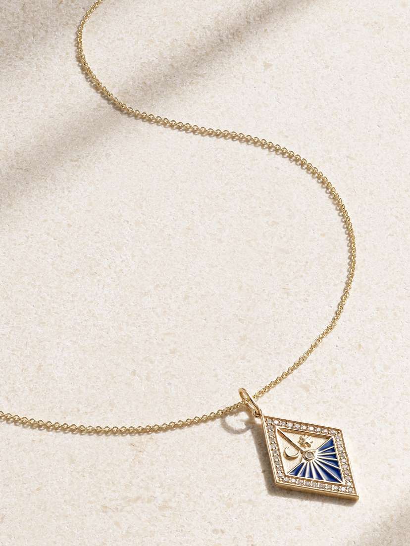 Sydney Evan Sundial 14-karat Gold, Enamel And Diamond Necklace