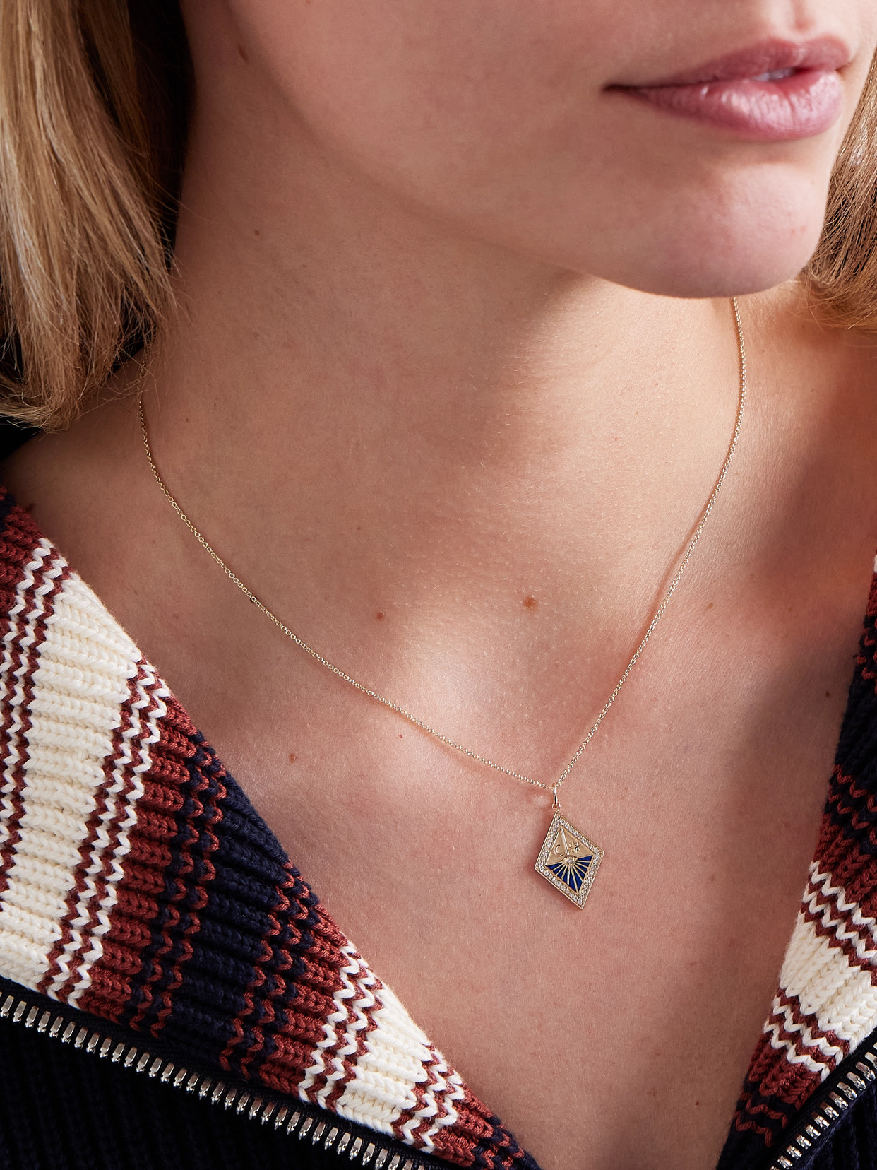 Sydney Evan Sundial 14-karat Gold, Enamel And Diamond Necklace In Blue