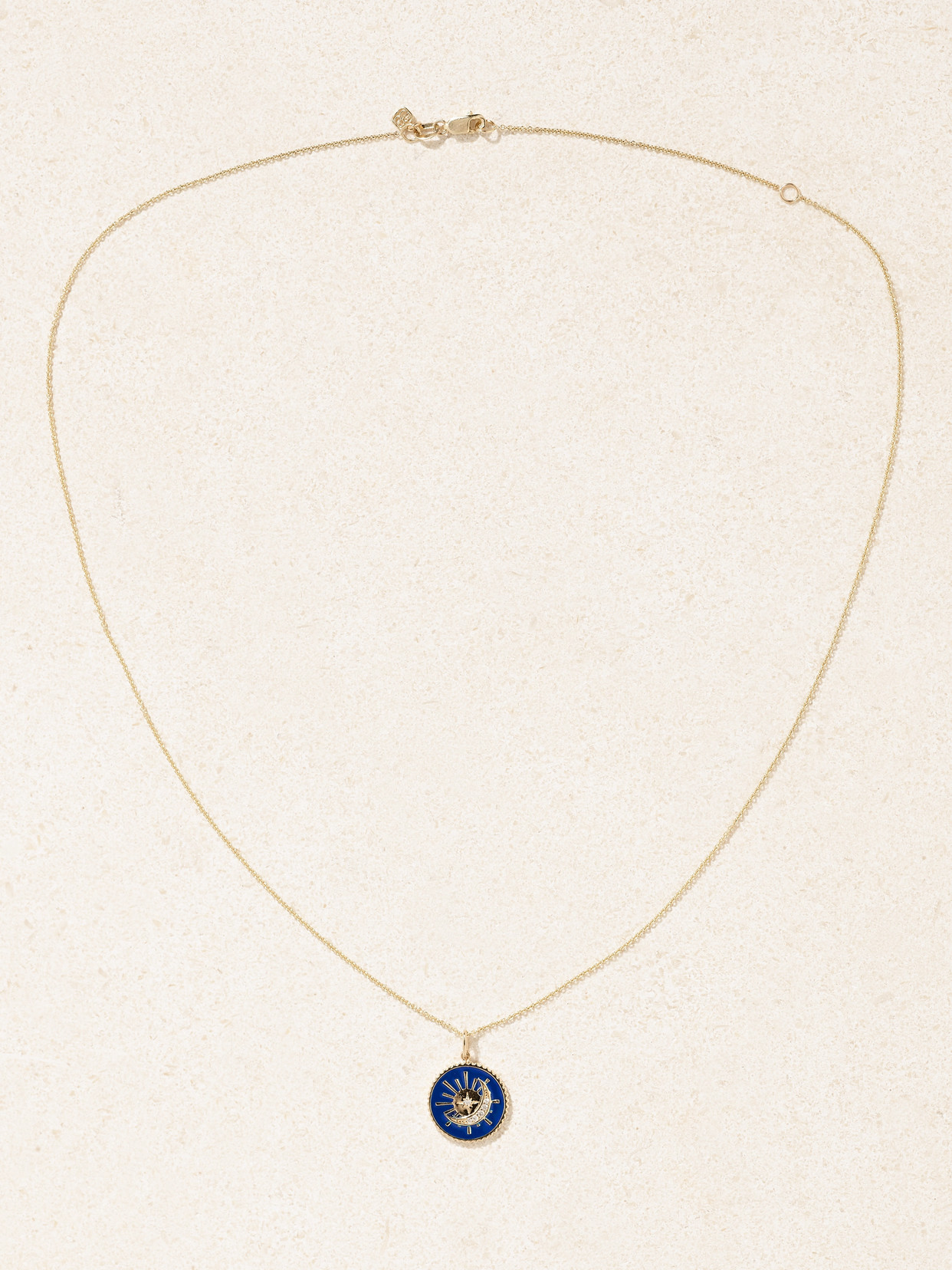 Sydney Evan Sun And Moon 14-karat Gold, Diamond And Enamel Necklace In Blue