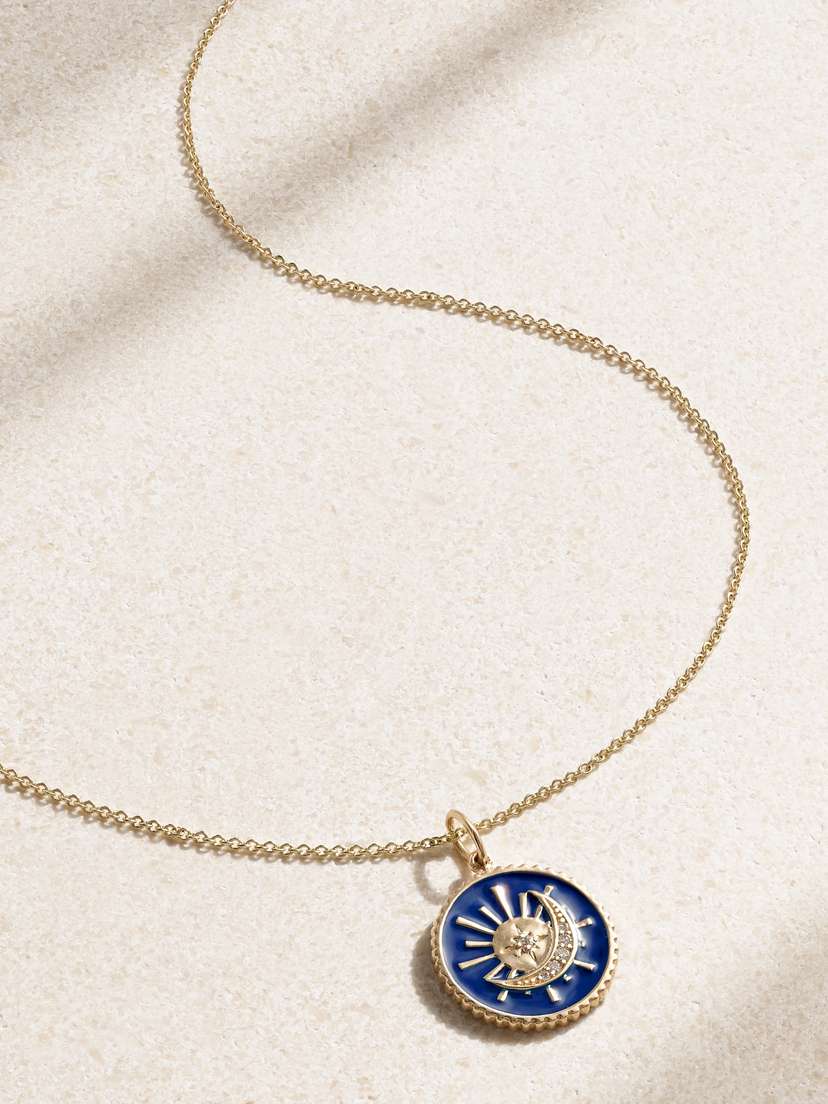 Sydney Evan Sun And Moon 14-karat Gold, Diamond And Enamel Necklace