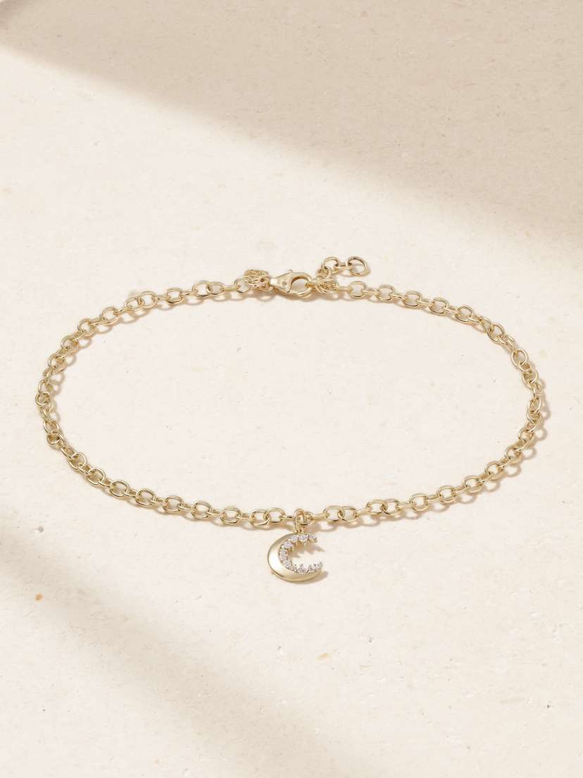 Sydney Evan Small Cocktail Crescent Moon 14-karat Gold Diamond Anklet